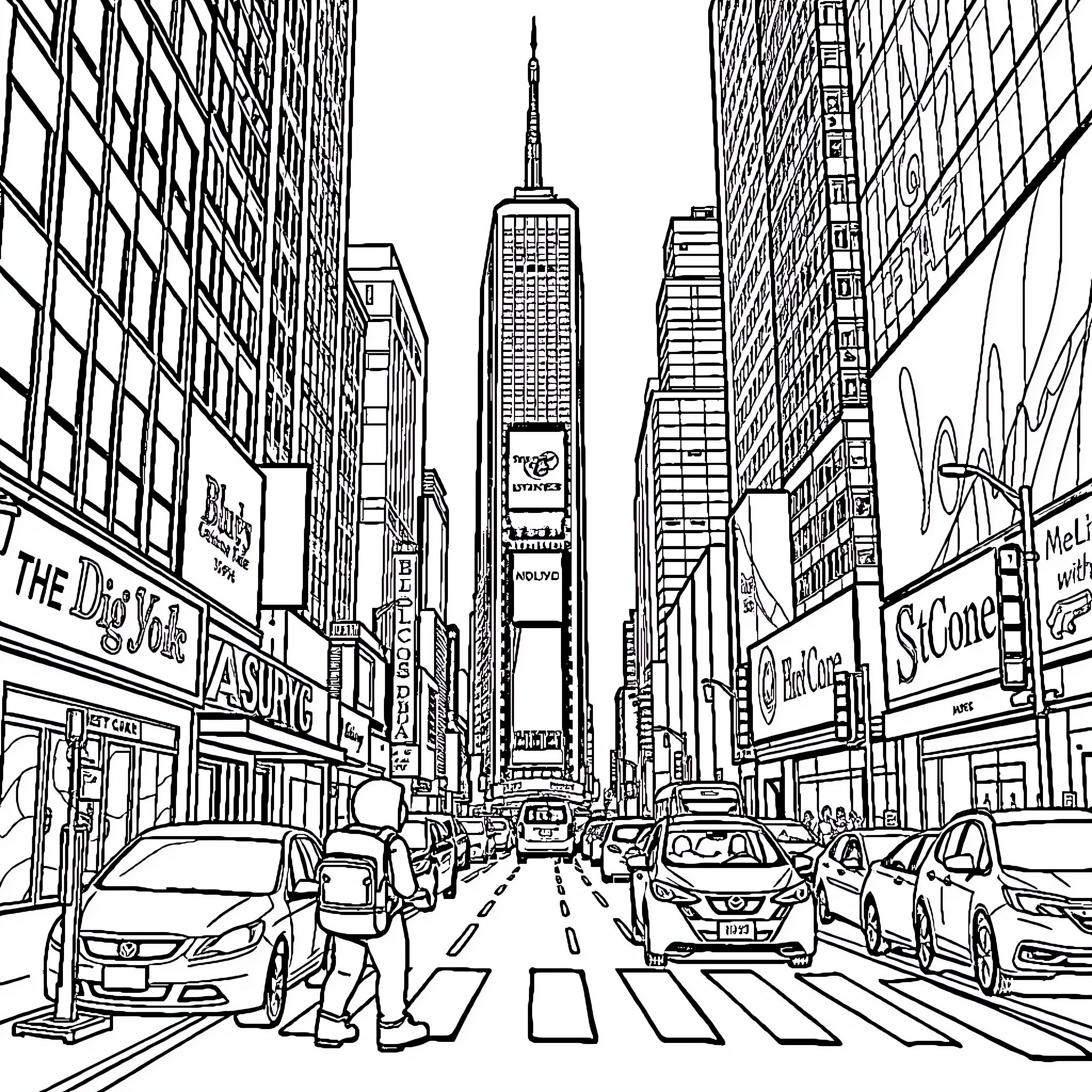 Bluey's Thrilling Times in the Big City Coloring Page (free black-and-white line drawing printable PDF for all, from beginners to advanced learners, including children, teens, adults, and seniors)