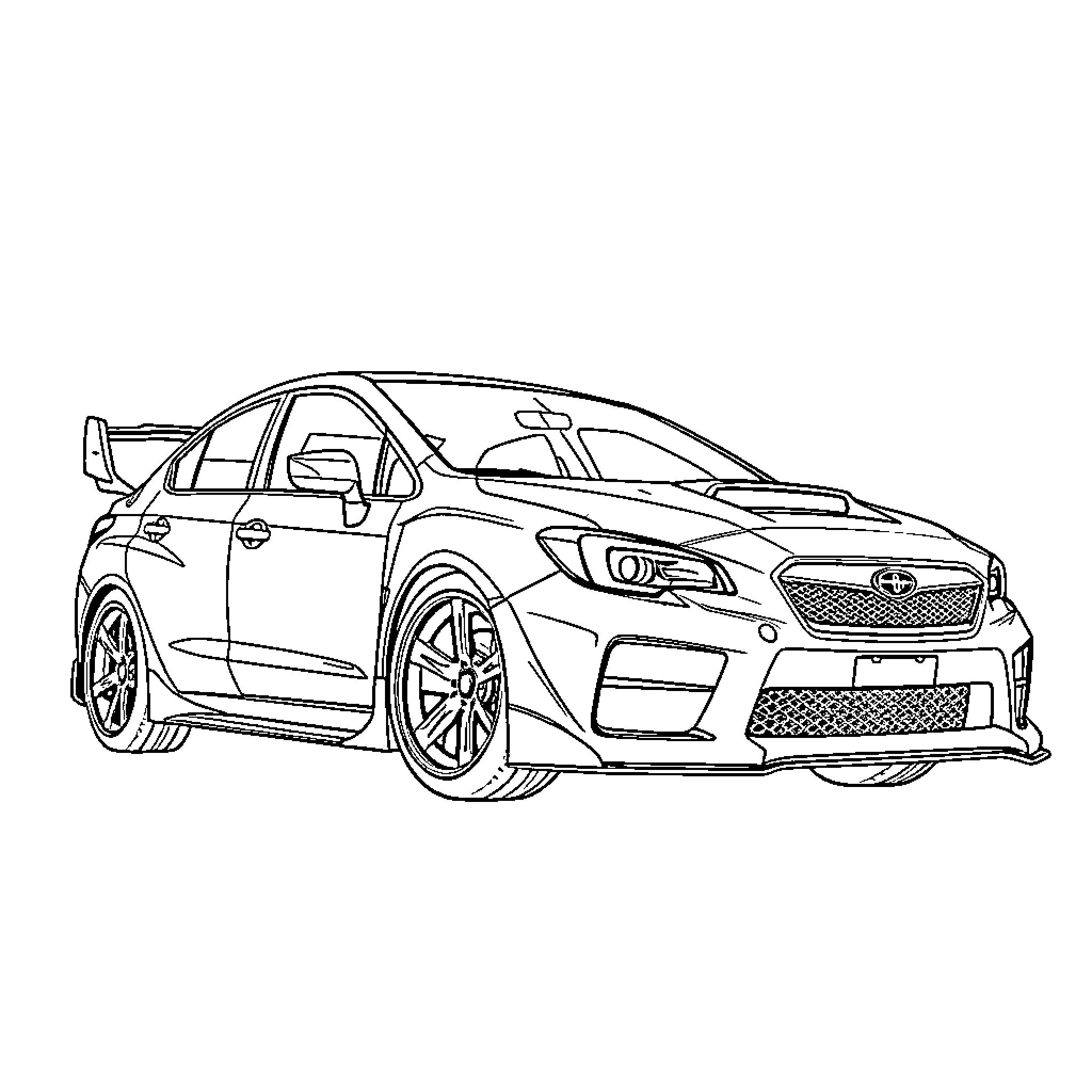 Wrc stylized racing car with bold features Coloring Page (free black-and-white line drawing printable PDF for all, from beginners to advanced learners, including children, teens, adults, and seniors)