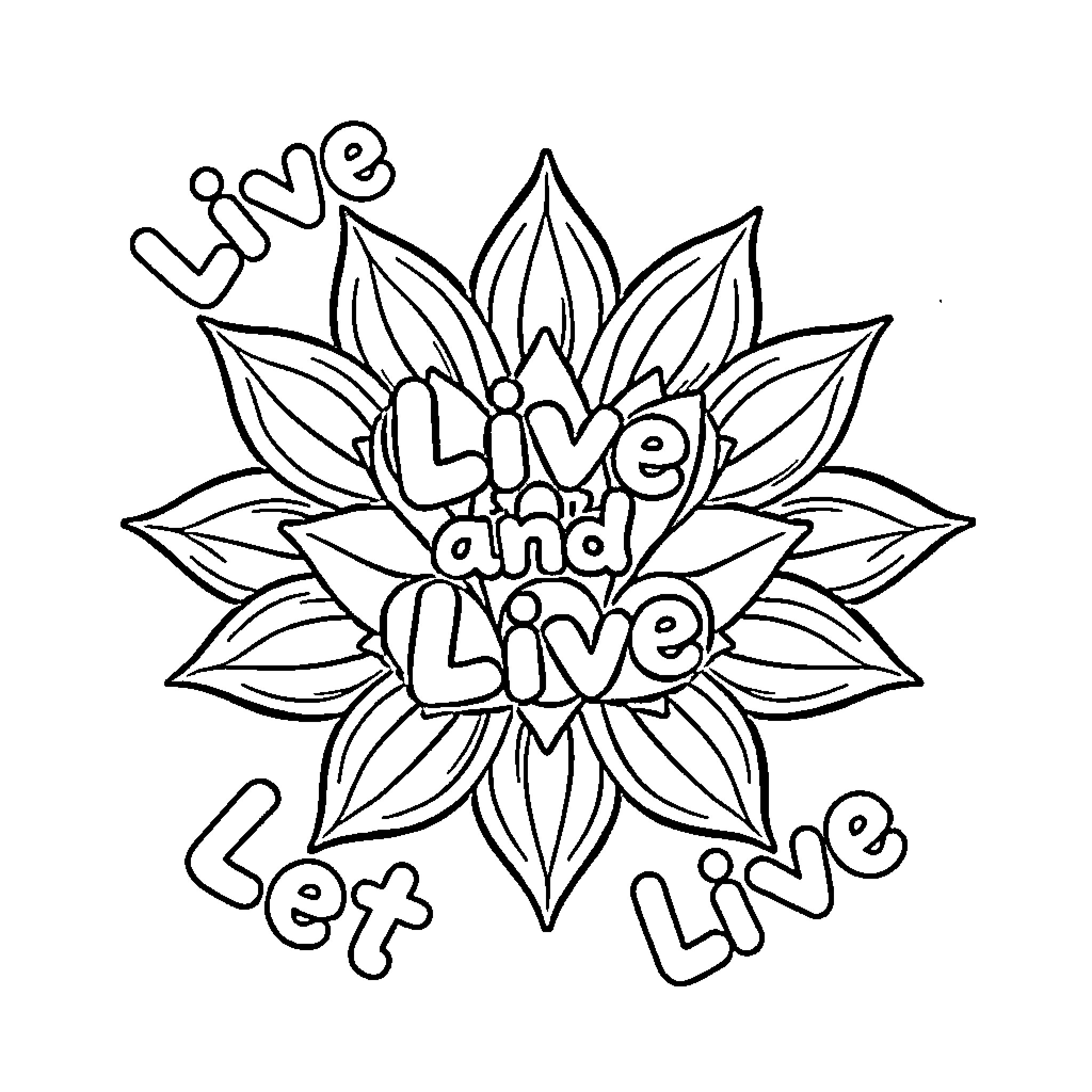 Lotus Flower with Inspirational Phrases Coloring Page (free black-and-white line drawing printable PDF for all, from beginners to advanced learners, including children, teens, adults, and seniors)
