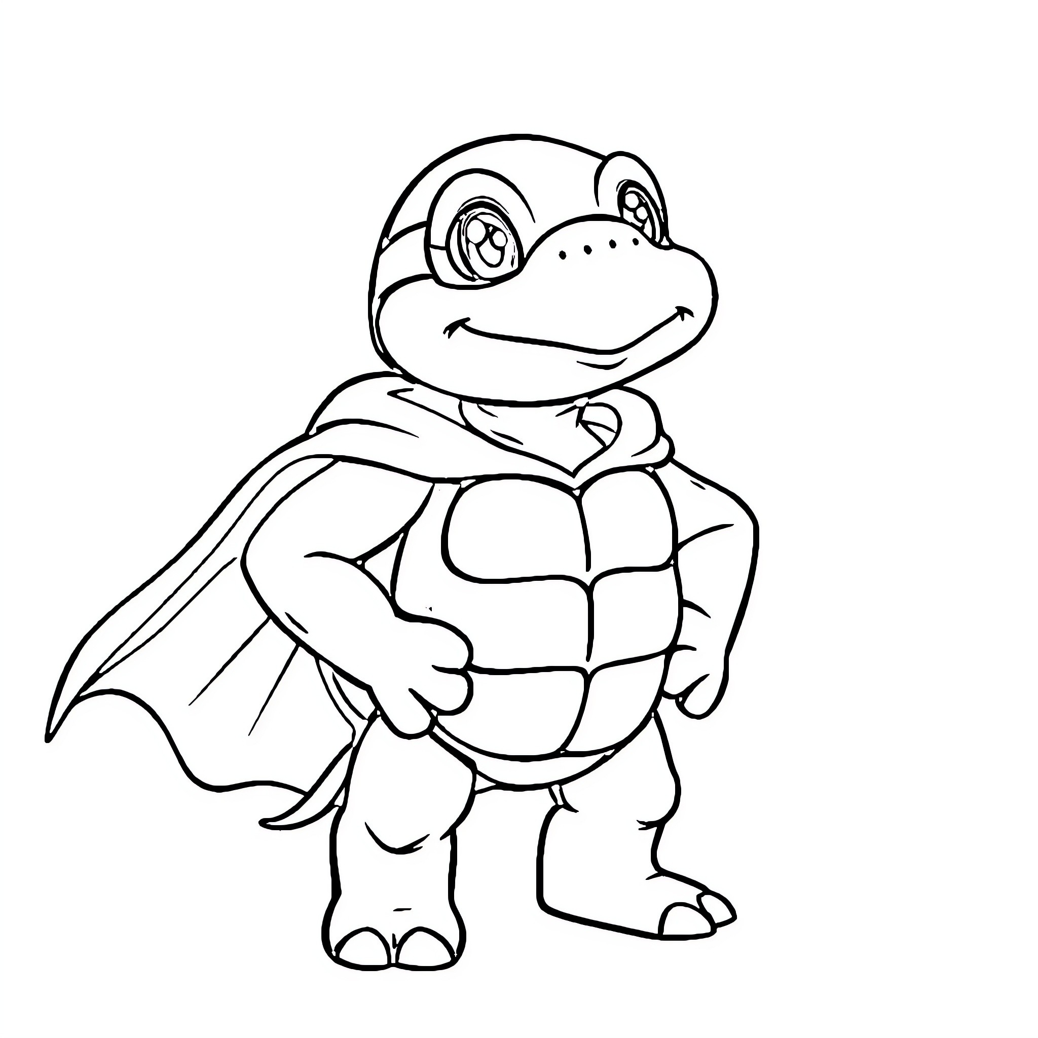 Turtle superhero in costume Coloring Page (free black-and-white line drawing printable PDF for all, from beginners to advanced learners, including children, teens, adults, and seniors)