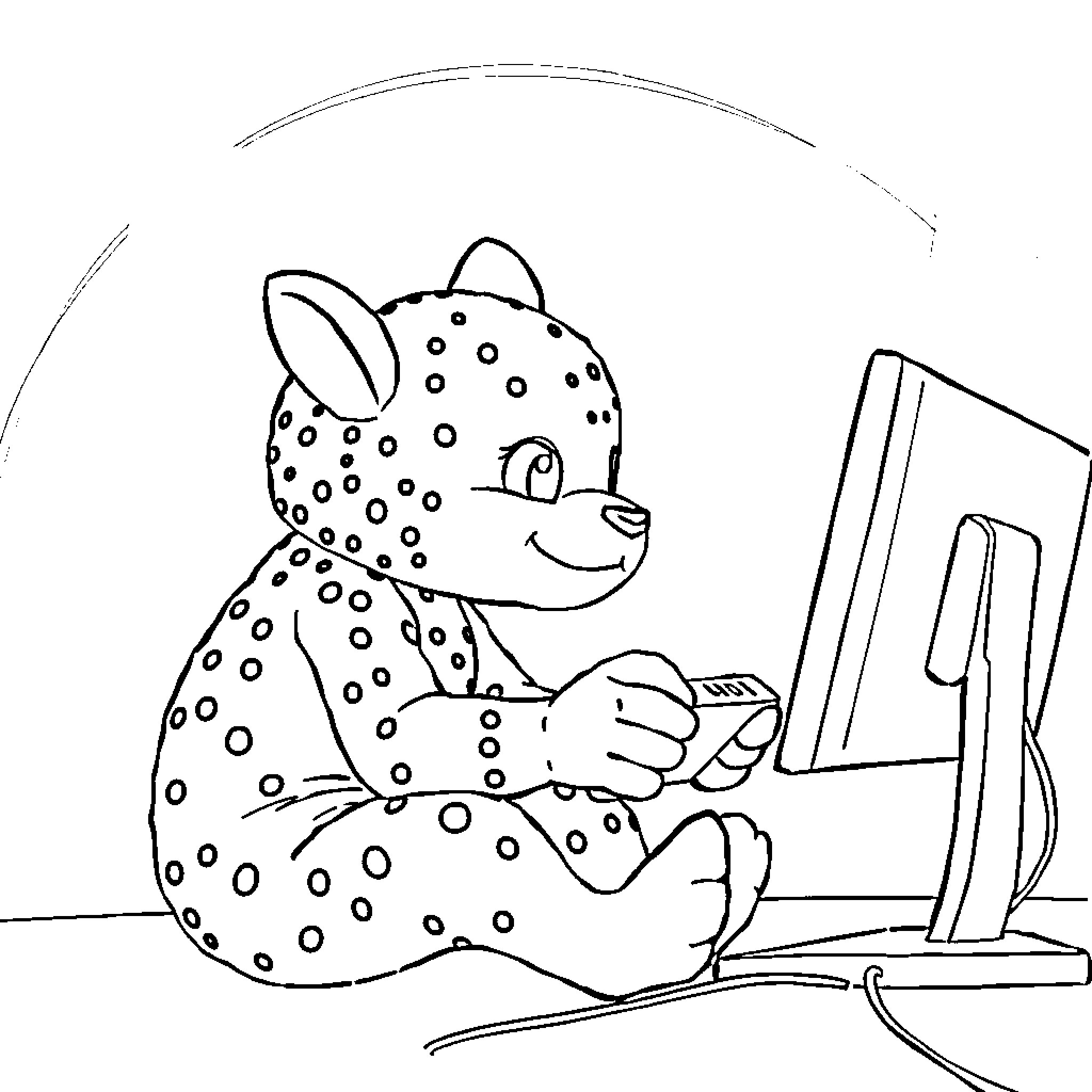 Labubu's Digital Adventure Coloring Page (free black-and-white line drawing printable PDF for all, from beginners to advanced learners, including children, teens, adults, and seniors)