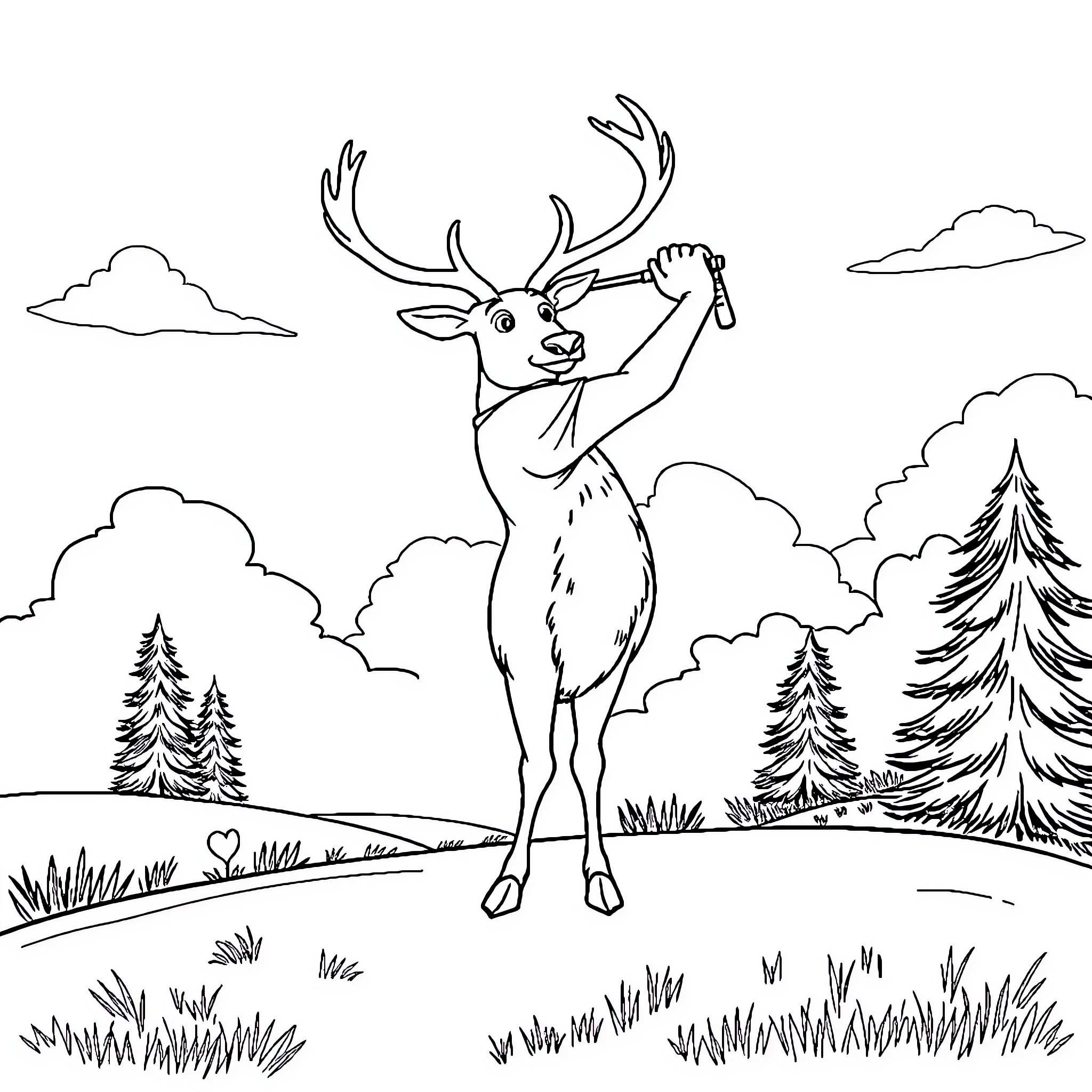 Elk standing tall in the forest landscape Coloring Page (free black-and-white line drawing printable PDF for all, from beginners to advanced learners, including children, teens, adults, and seniors)