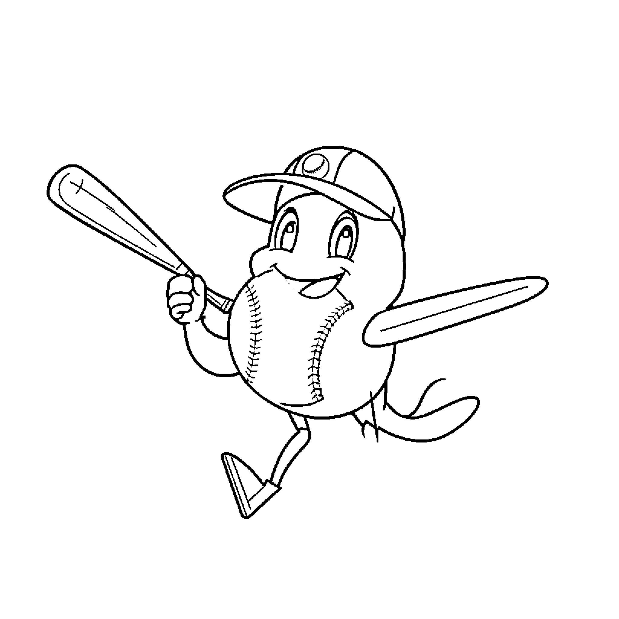 Airplane playing baseball with equipment Coloring Page (free black-and-white line drawing printable PDF for all, from beginners to advanced learners, including children, teens, adults, and seniors)