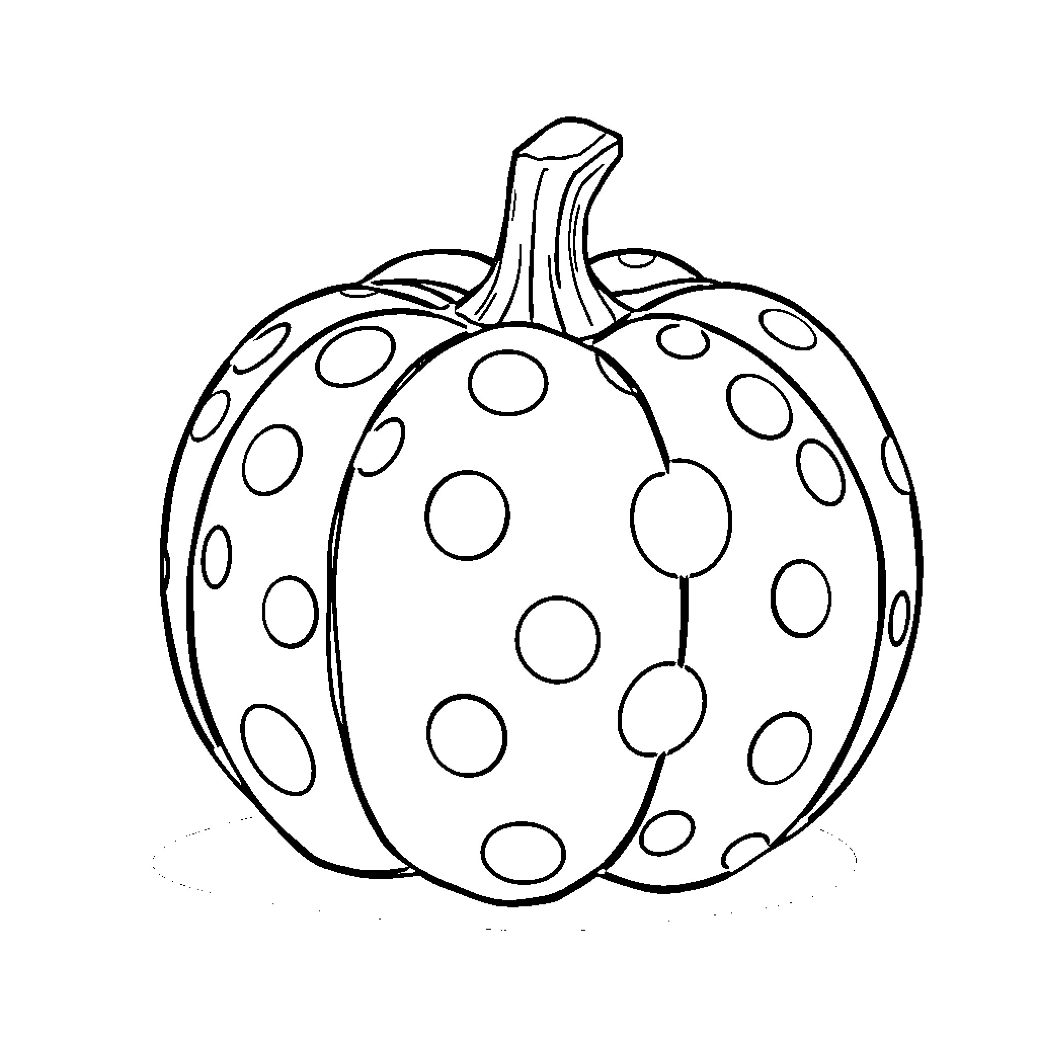 Pumpkin with Polka Dot Pattern Coloring Page (free black-and-white line drawing printable PDF for all, from beginners to advanced learners, including children, teens, adults, and seniors)