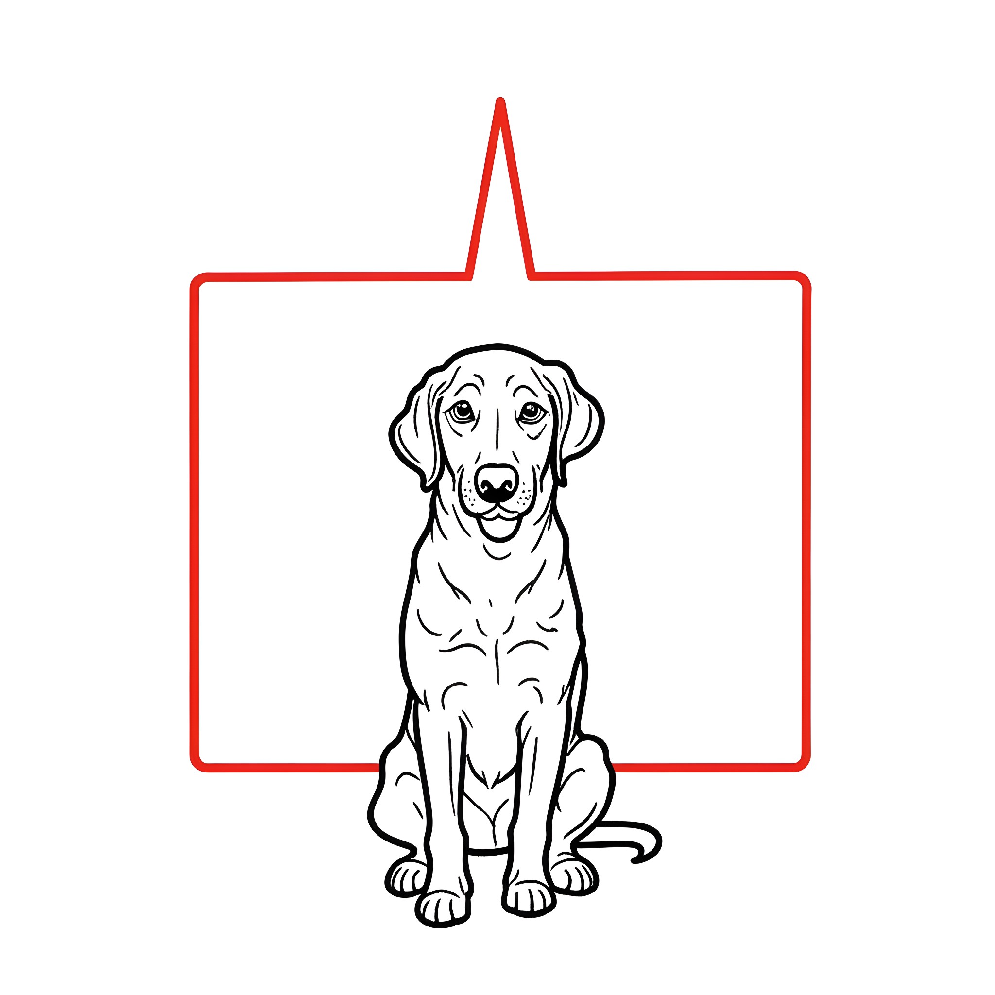 Dog sitting happily in a frame Coloring Page (free black-and-white line drawing printable PDF for all, from beginners to advanced learners, including children, teens, adults, and seniors)