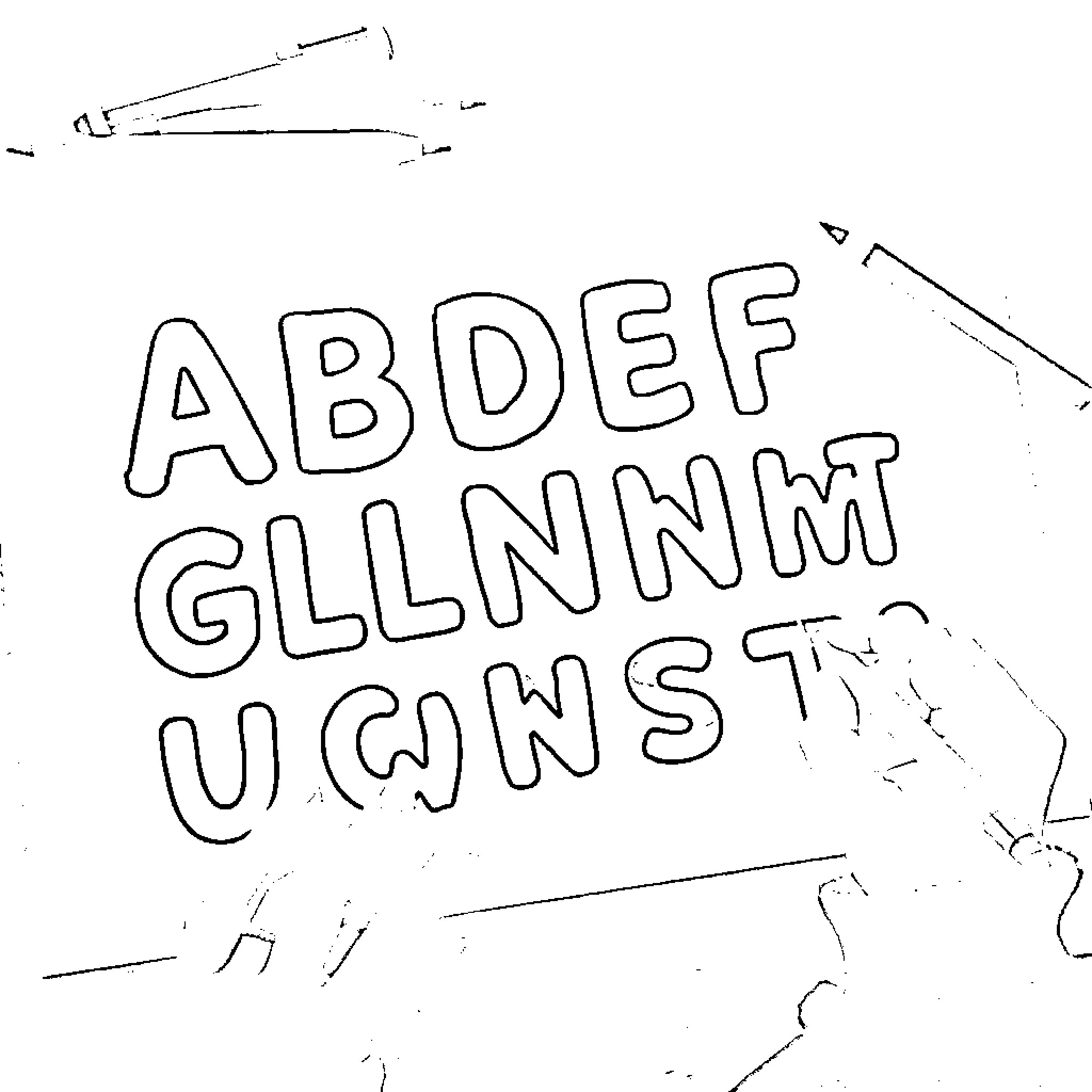 Alphabet letters with abstract shapes and lines Coloring Page (free black-and-white line drawing printable PDF for all, from beginners to advanced learners, including children, teens, adults, and seniors)