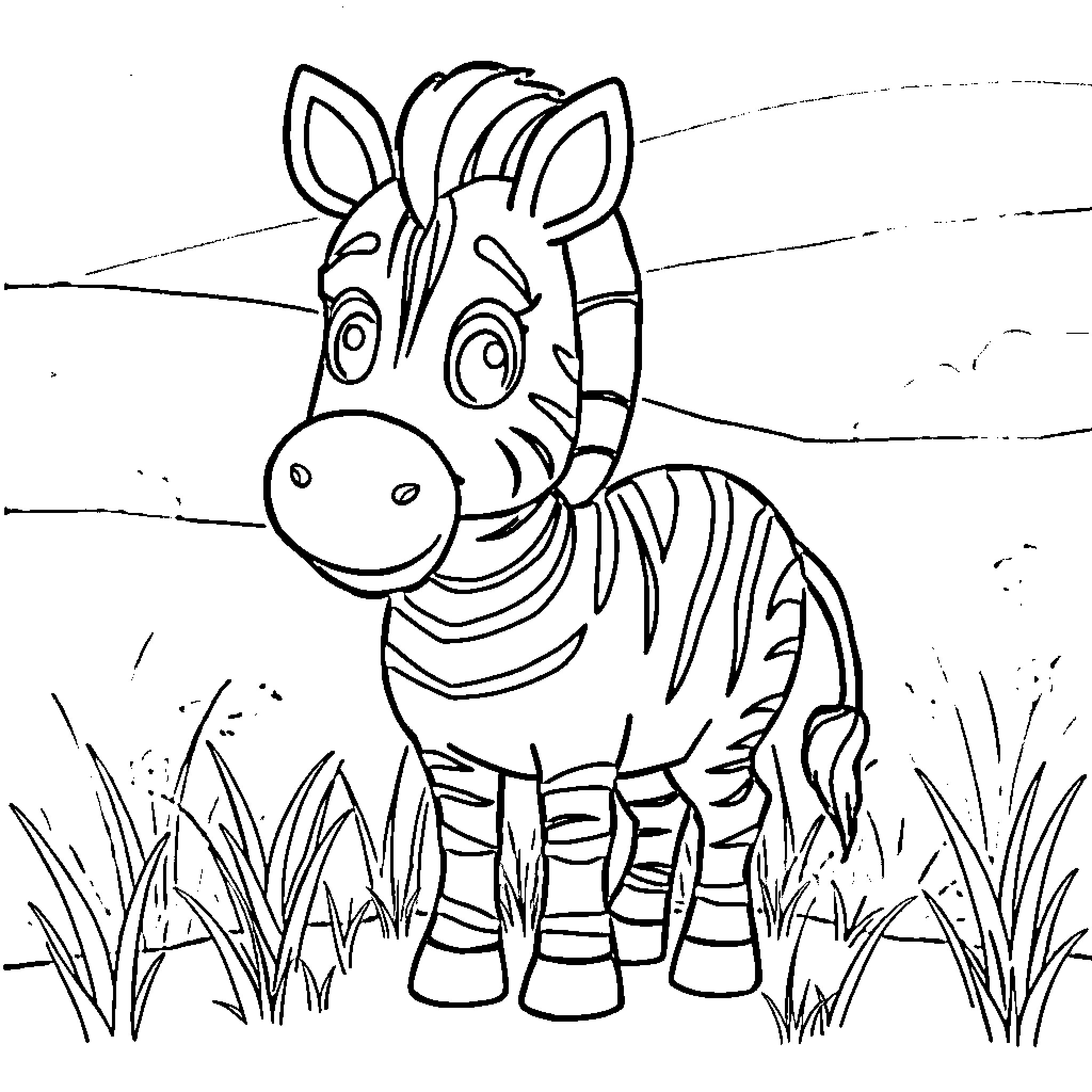 Zebra exploring the grassy field Coloring Page (free black-and-white line drawing printable PDF for all, from beginners to advanced learners, including children, teens, adults, and seniors)