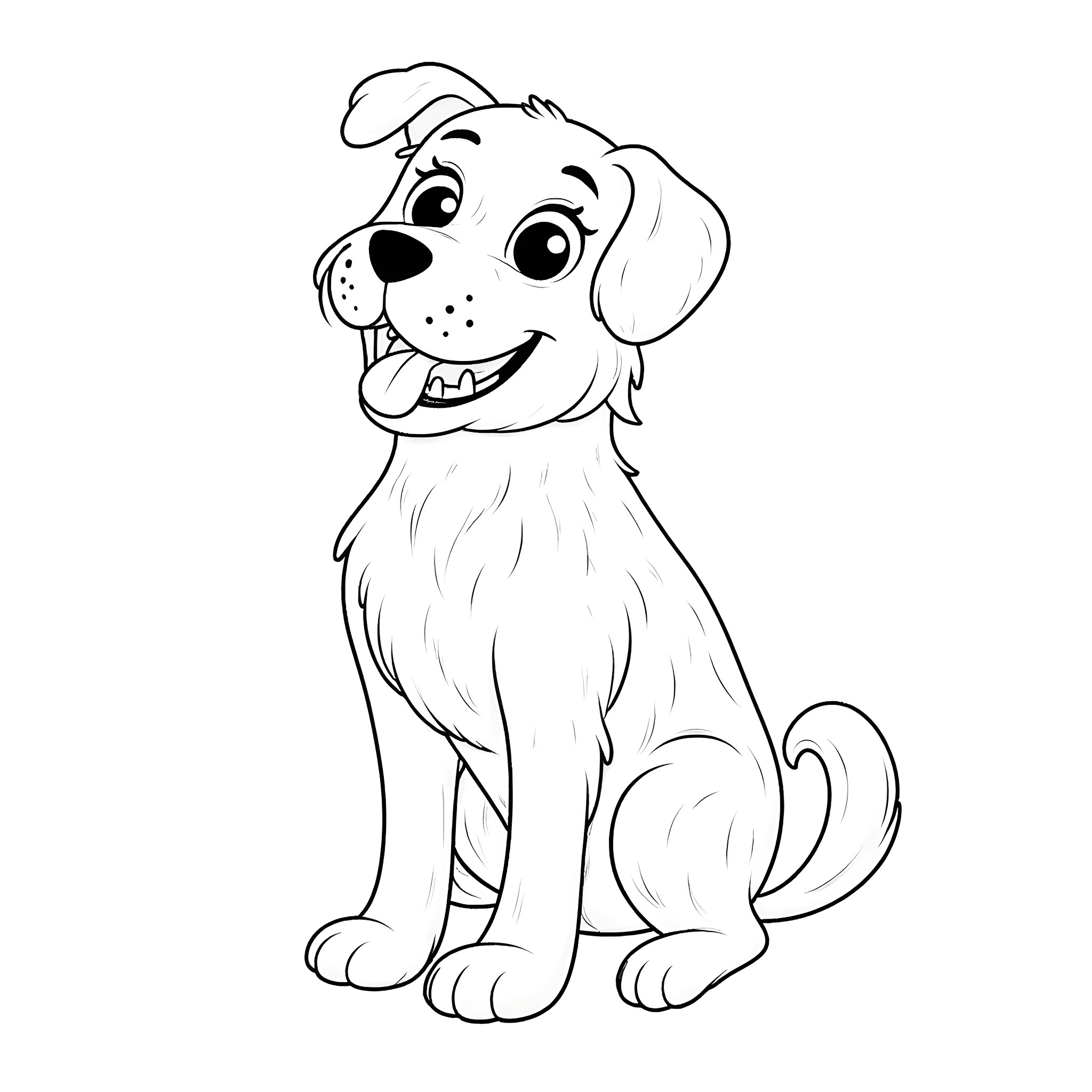 Dog sitting happily with a cap Coloring Page (free black-and-white line drawing printable PDF for all, from beginners to advanced learners, including children, teens, adults, and seniors)