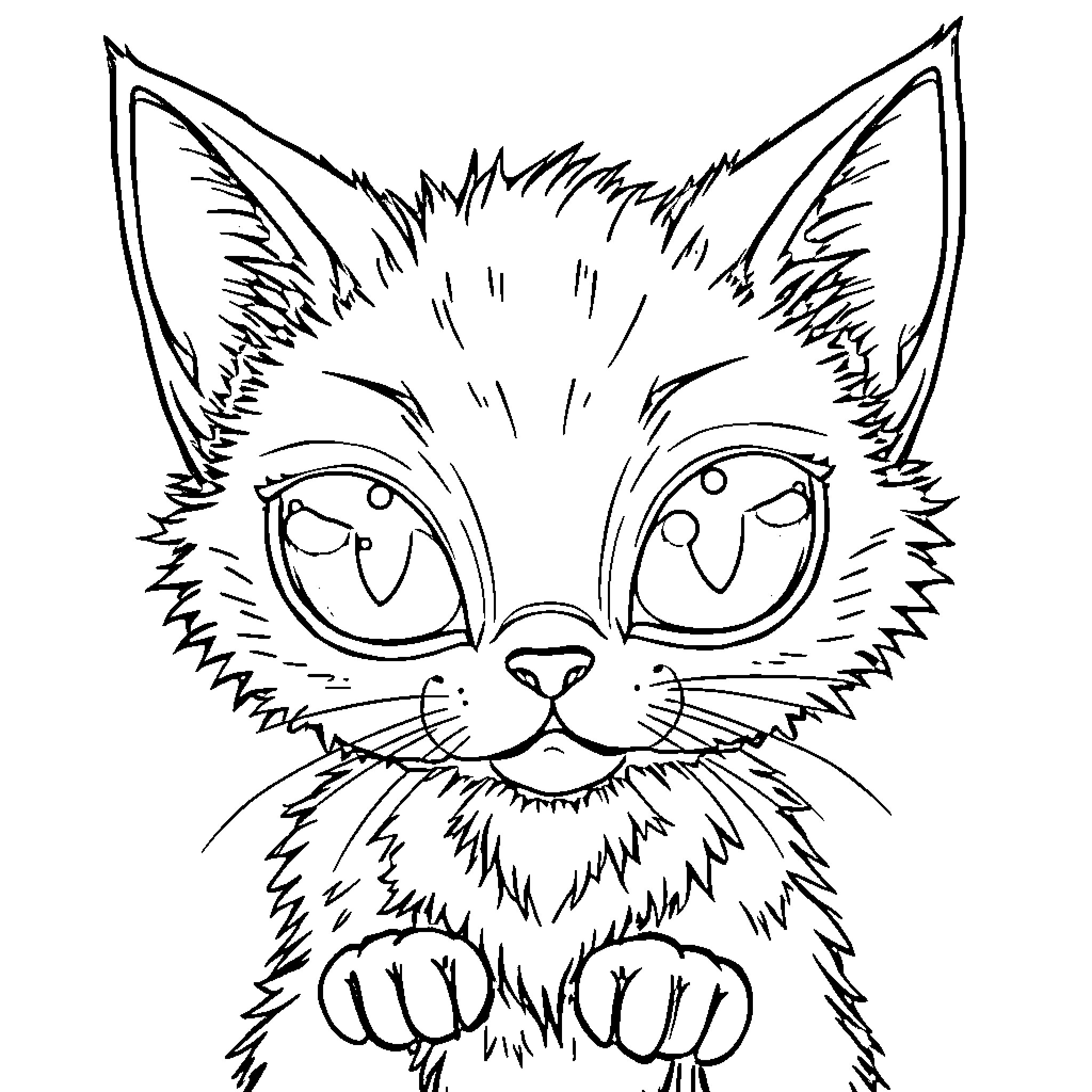Alien Cat making a silly face Coloring Page (free black-and-white line drawing printable PDF for all, from beginners to advanced learners, including children, teens, adults, and seniors)