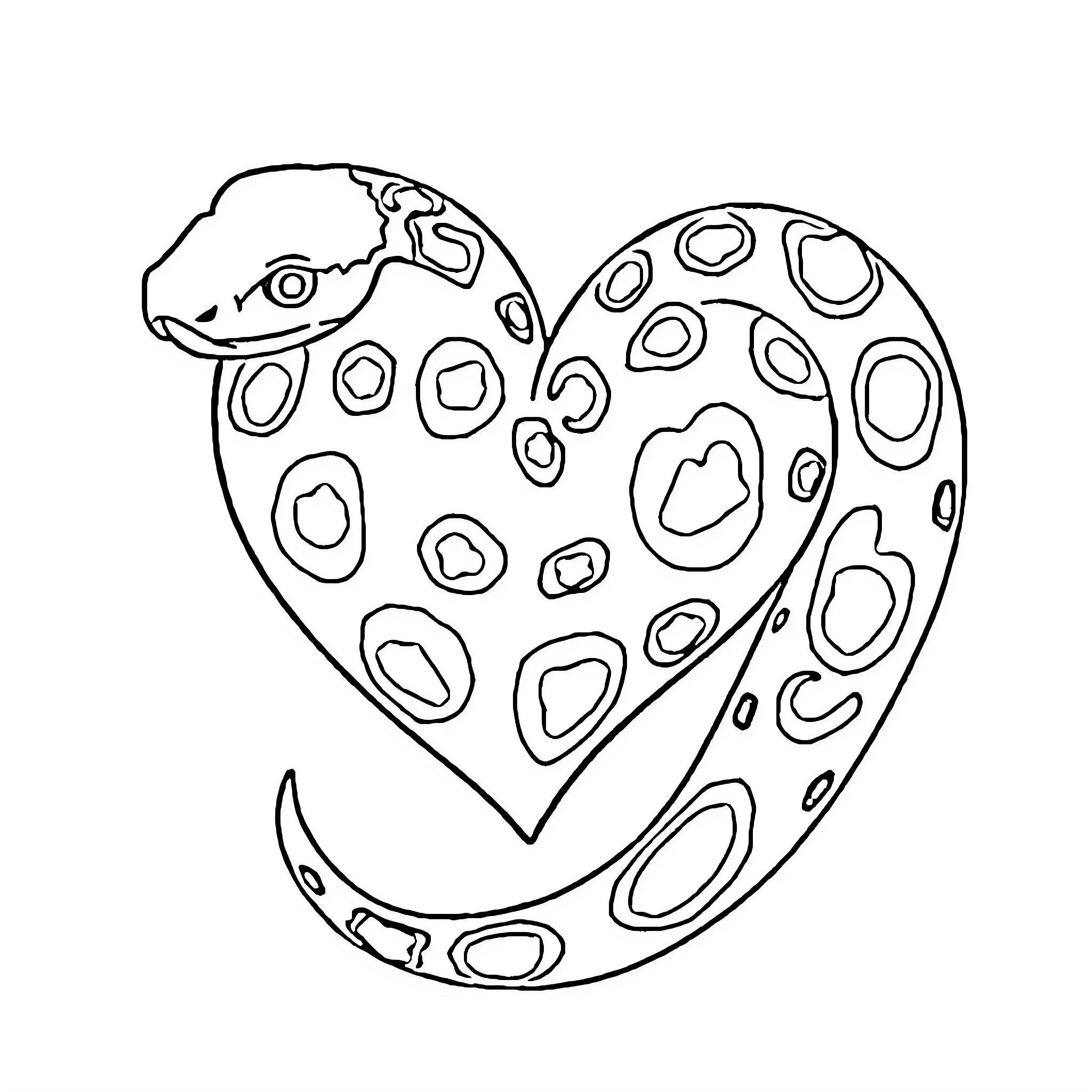 Snake forming a heart-shaped body Coloring Page (free black-and-white line drawing printable PDF for all, from beginners to advanced learners, including children, teens, adults, and seniors)
