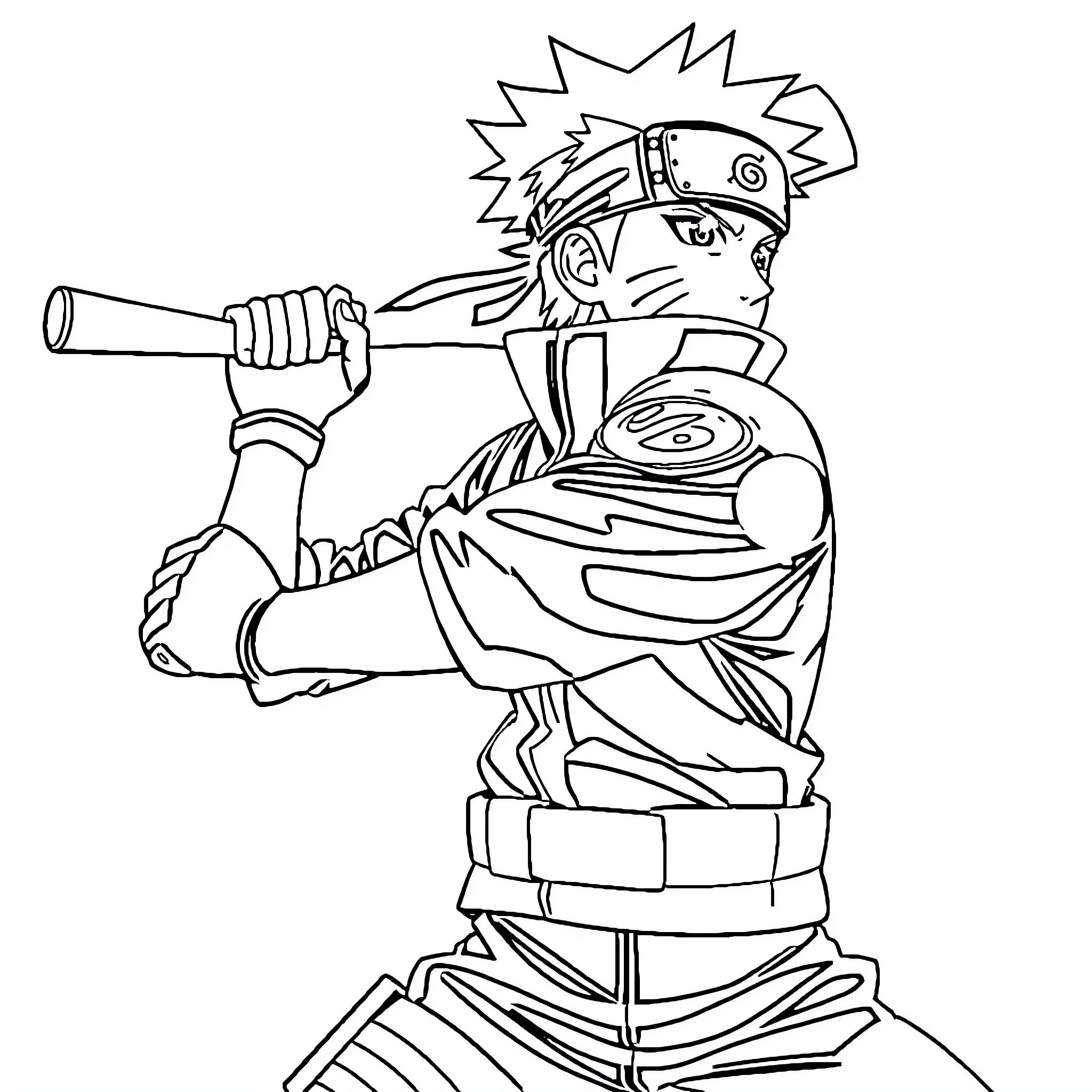 Naruto ninja protagonist in action pose Coloring Page (free black-and-white line drawing printable PDF for all, from beginners to advanced learners, including children, teens, adults, and seniors)