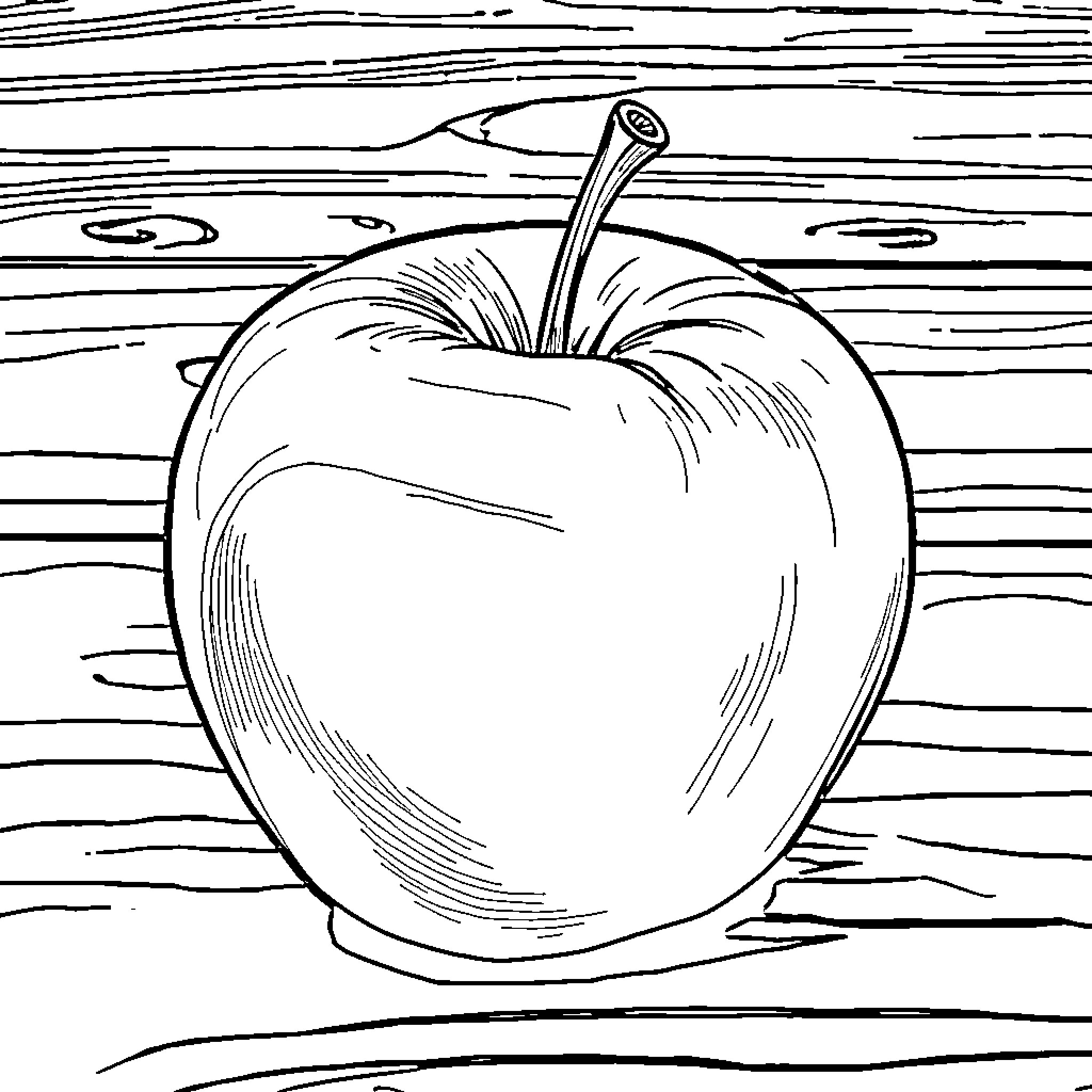 Apple on Wooden Texture Background Coloring Page (free black-and-white line drawing printable PDF for all, from beginners to advanced learners, including children, teens, adults, and seniors)