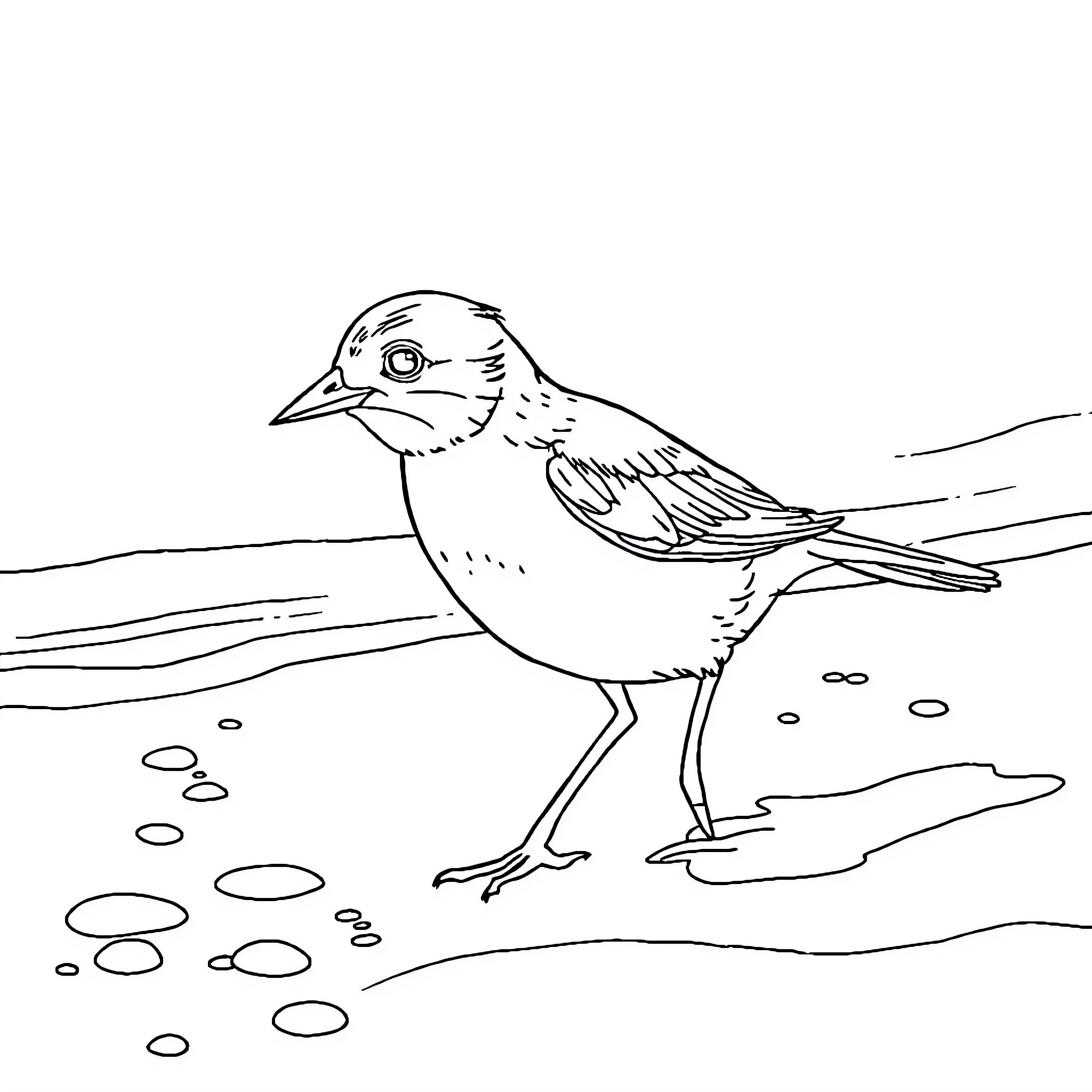 Bird exploring the shore Coloring Page (free black-and-white line drawing printable PDF for all, from beginners to advanced learners, including children, teens, adults, and seniors)