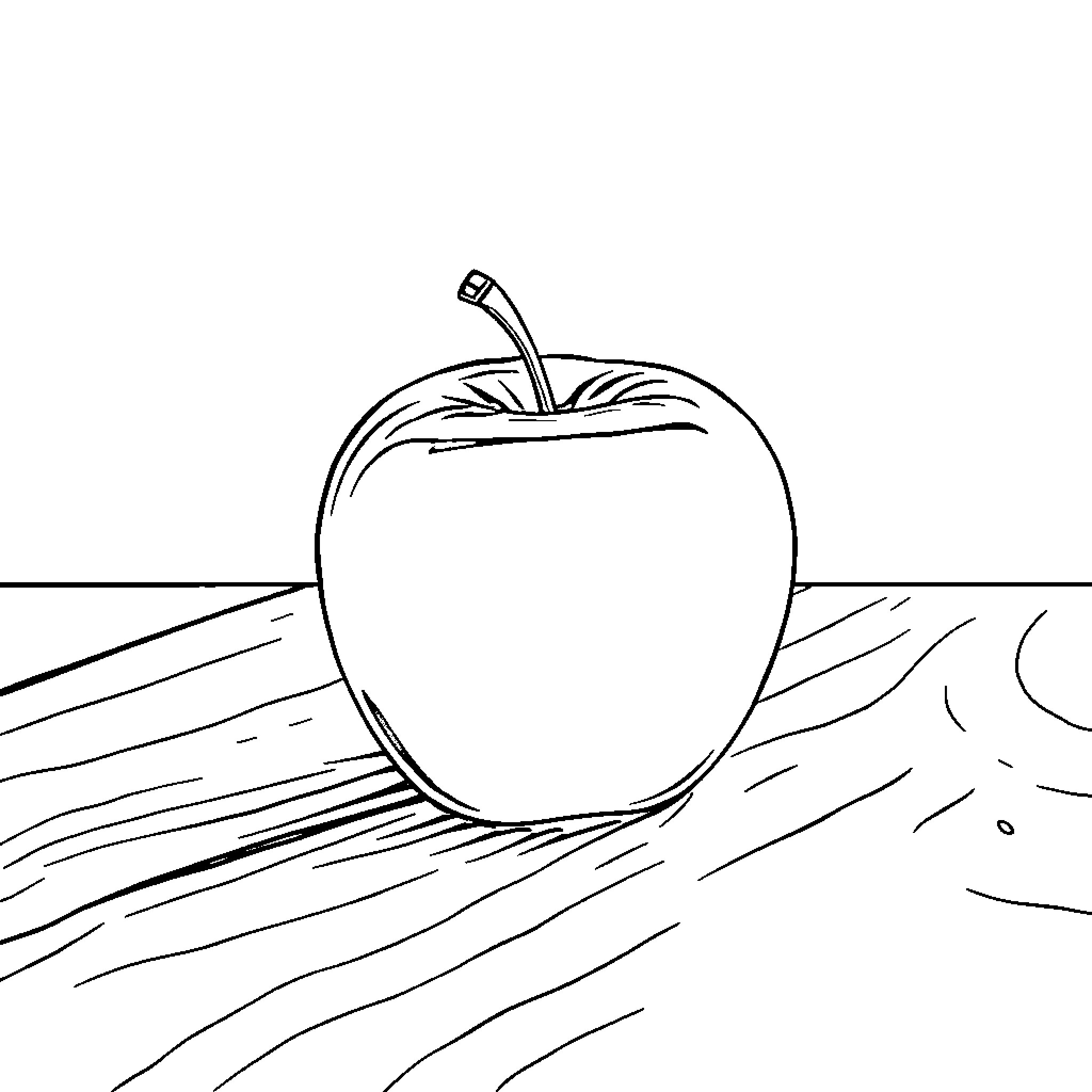 Apple in Simplistic Outline Illustration Coloring Page (free black-and-white line drawing printable PDF for all, from beginners to advanced learners, including children, teens, adults, and seniors)
