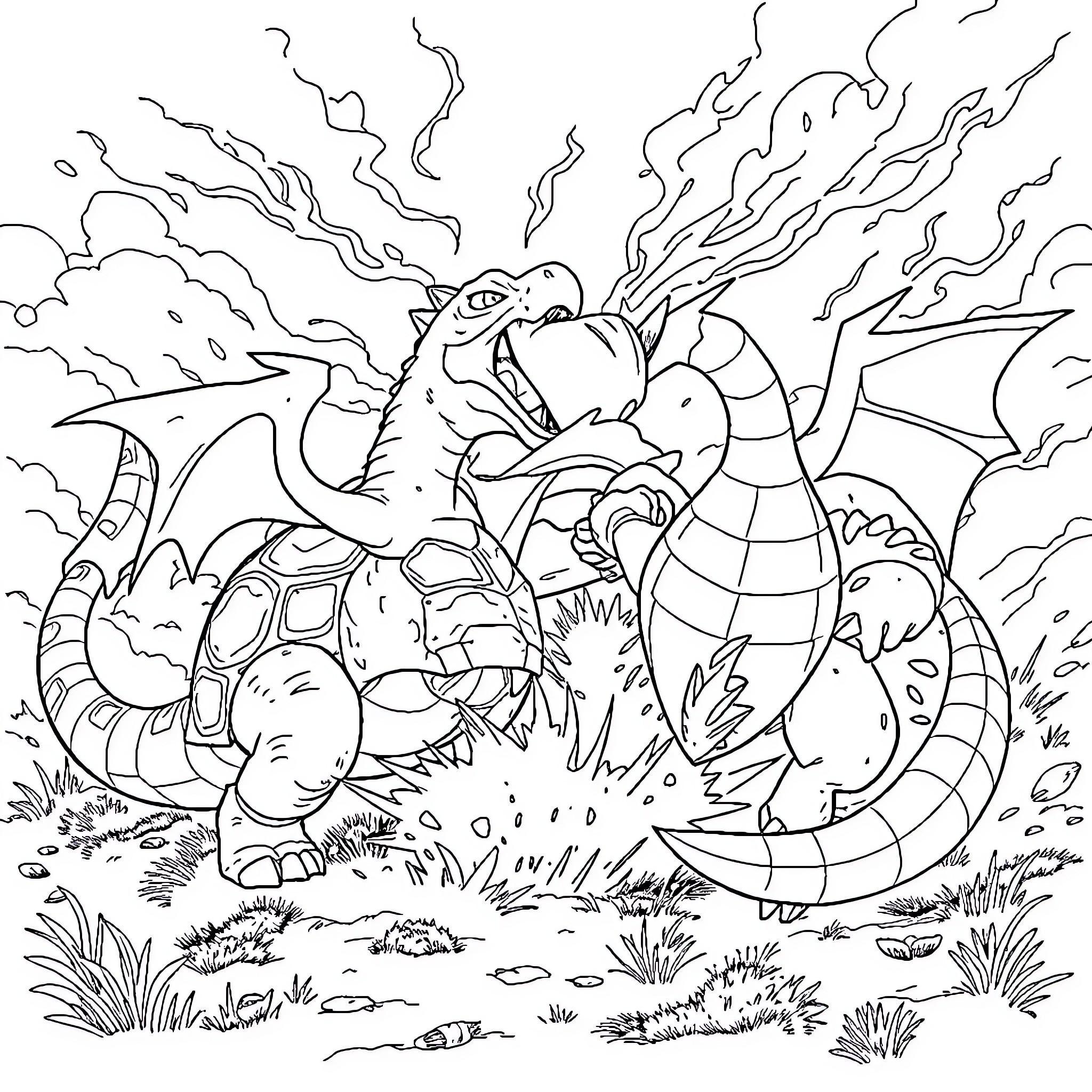 Shawrizard's Fantastical Dragon Adventure Coloring Page (free black-and-white line drawing printable PDF for all, from beginners to advanced learners, including children, teens, adults, and seniors)
