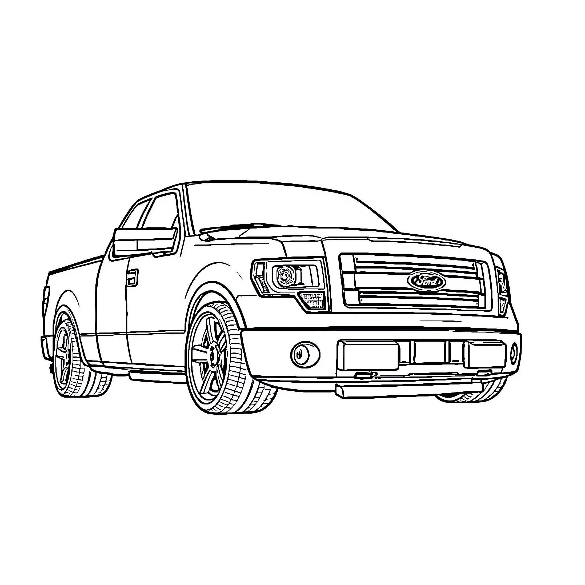 F150 truck in outline sketch Coloring Page (free black-and-white line drawing printable PDF for all, from beginners to advanced learners, including children, teens, adults, and seniors)