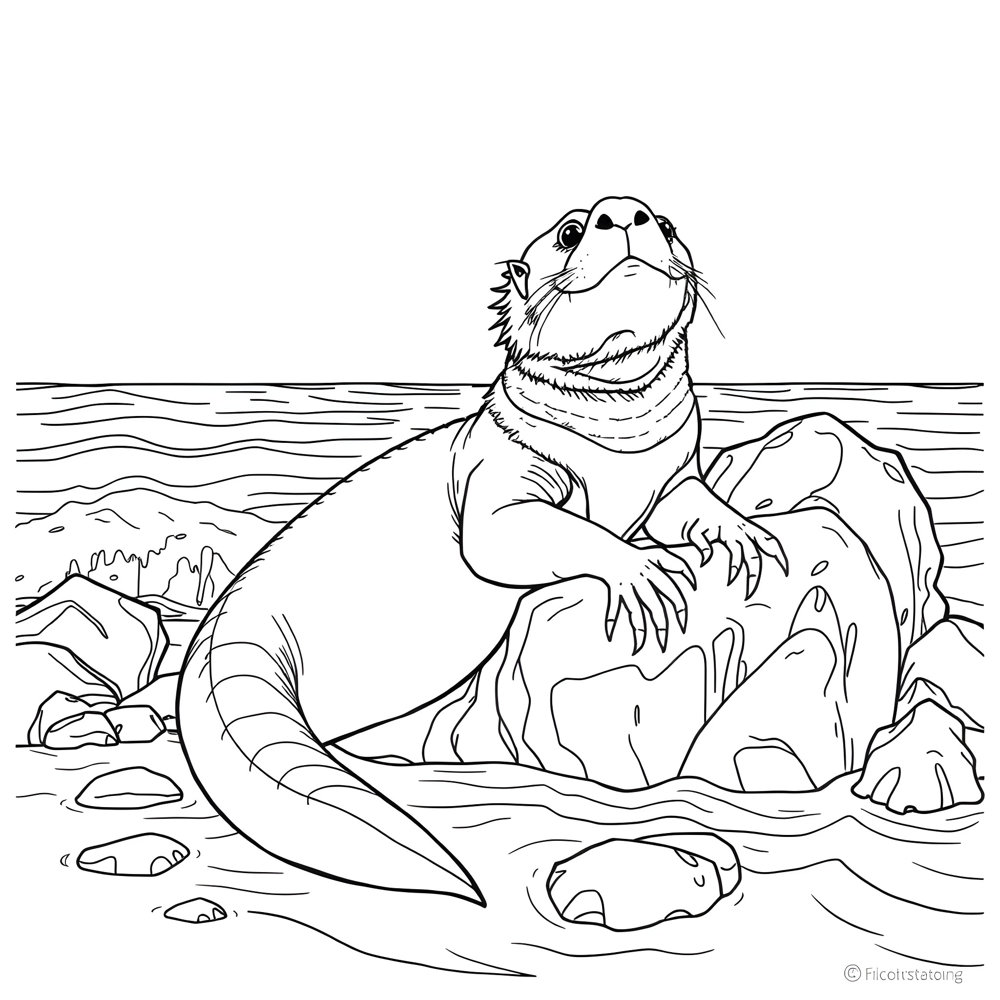 Komodo Dragon Resting on the Rocks Coloring Page (free black-and-white line drawing printable PDF for all, from beginners to advanced learners, including children, teens, adults, and seniors)