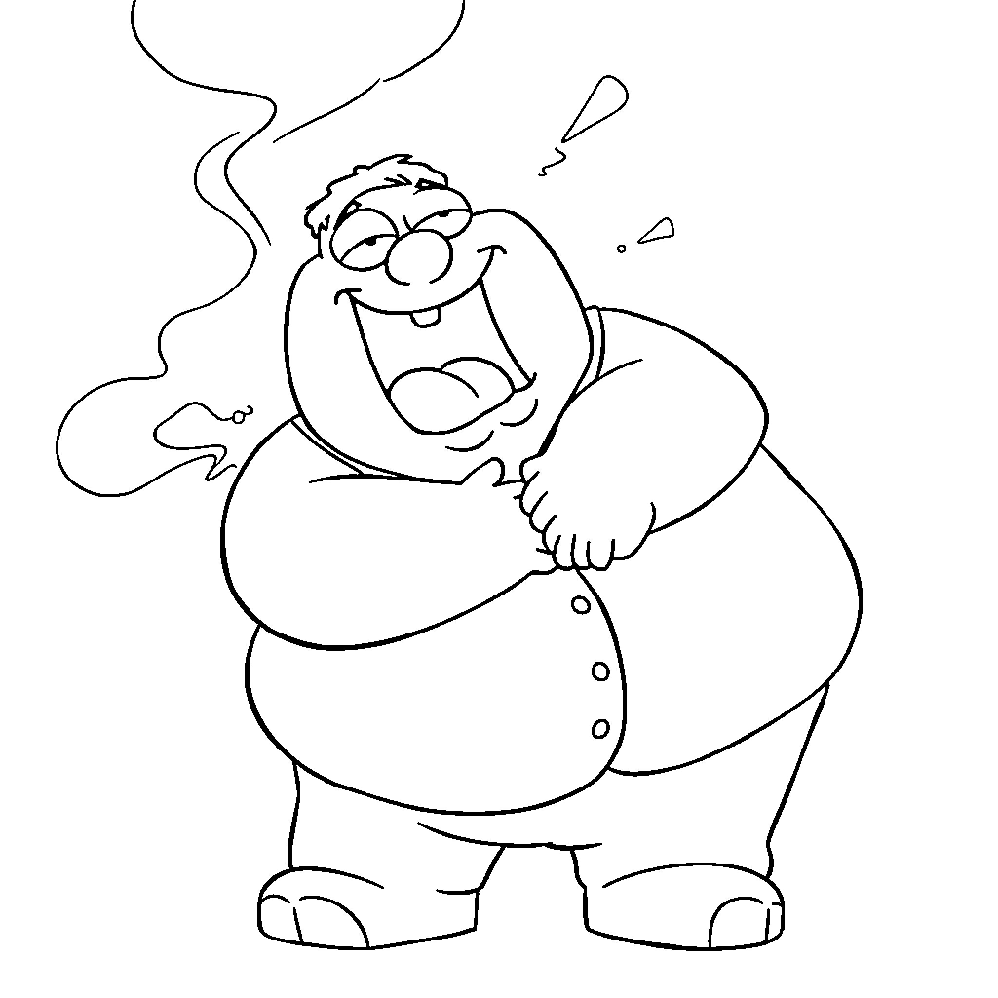 Peter Griffin in a Joyful and Mischievous Pose Coloring Page (free black-and-white line drawing printable PDF for all, from beginners to advanced learners, including children, teens, adults, and seniors)