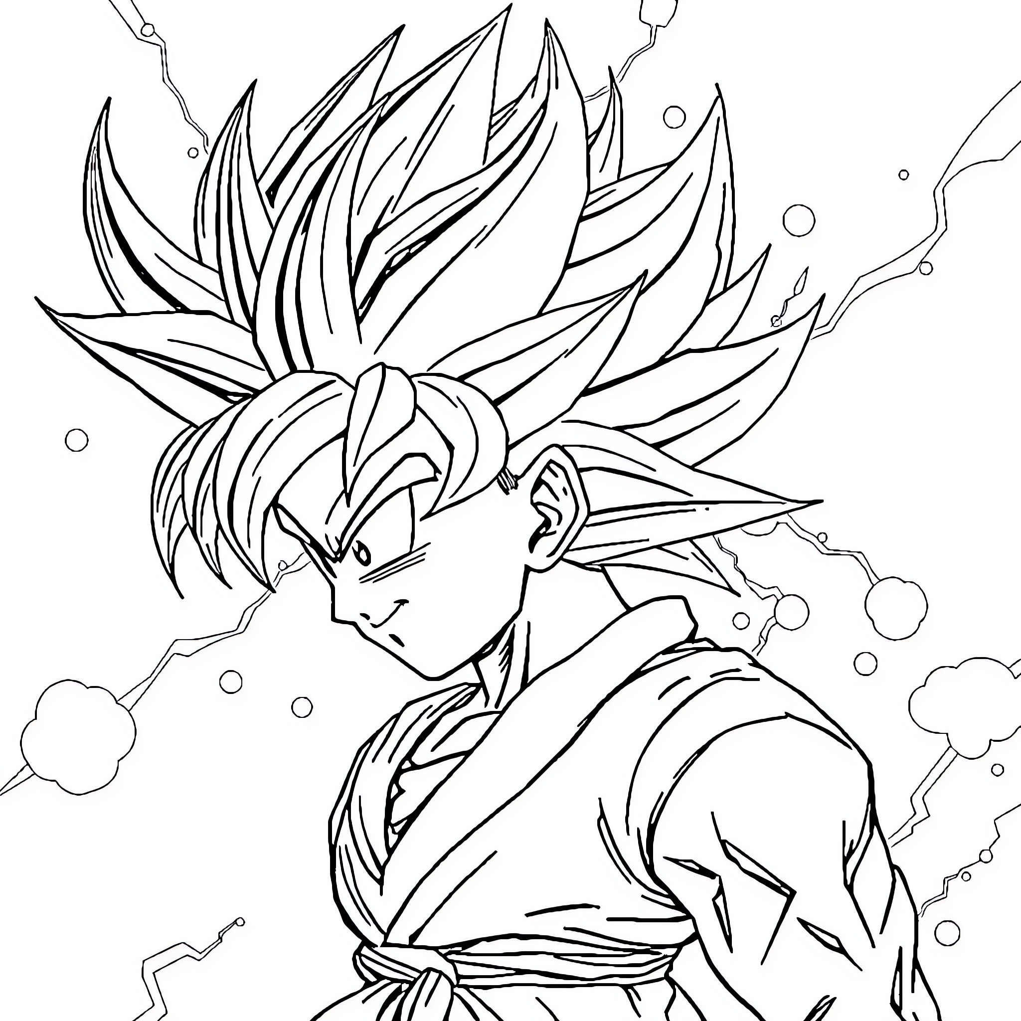 Gohan's Fierce Transformation in Action Coloring Page (free black-and-white line drawing printable PDF for all, from beginners to advanced learners, including children, teens, adults, and seniors)