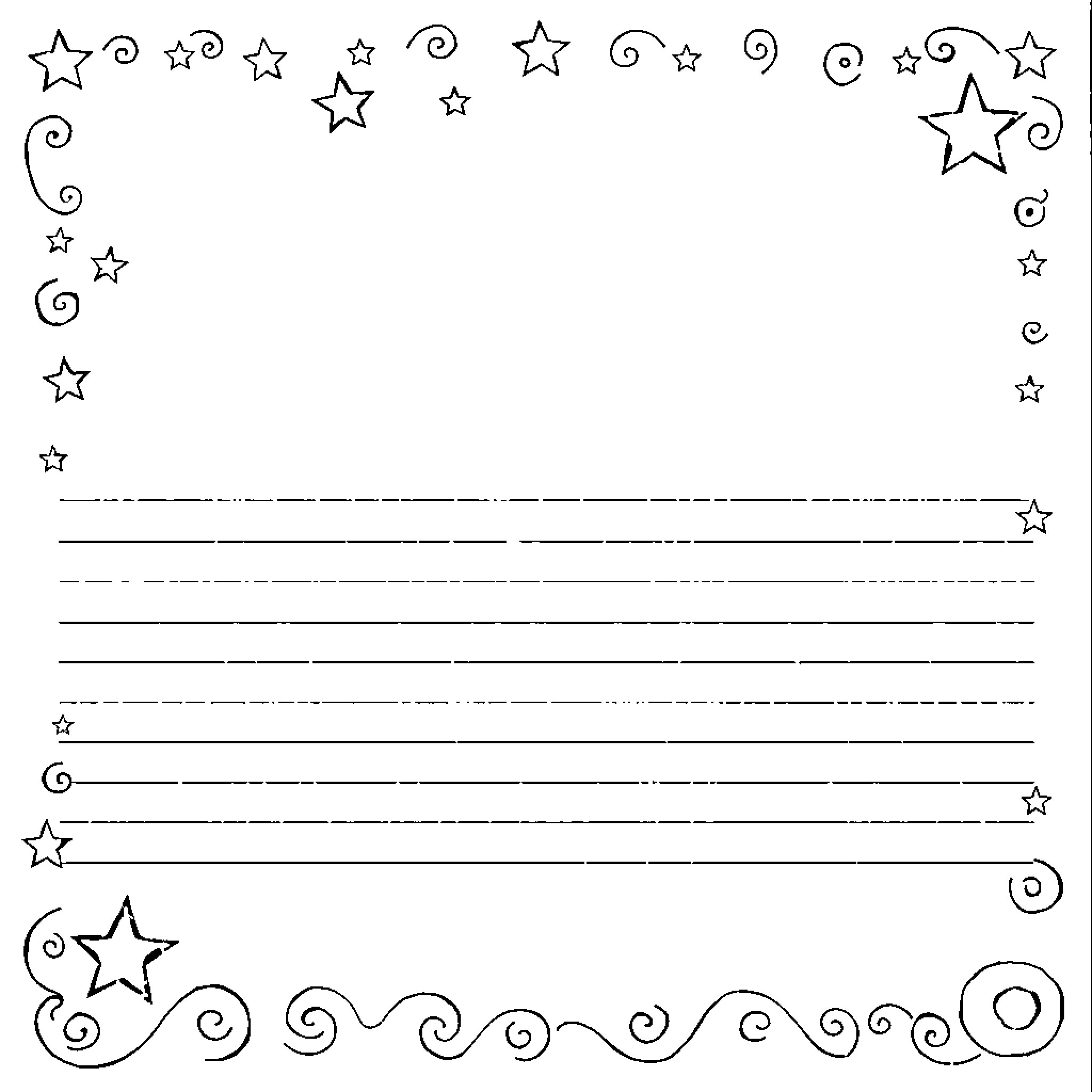 Star-filled frame with swirls and shapes Coloring Page (free black-and-white line drawing printable PDF for all, from beginners to advanced learners, including children, teens, adults, and seniors)