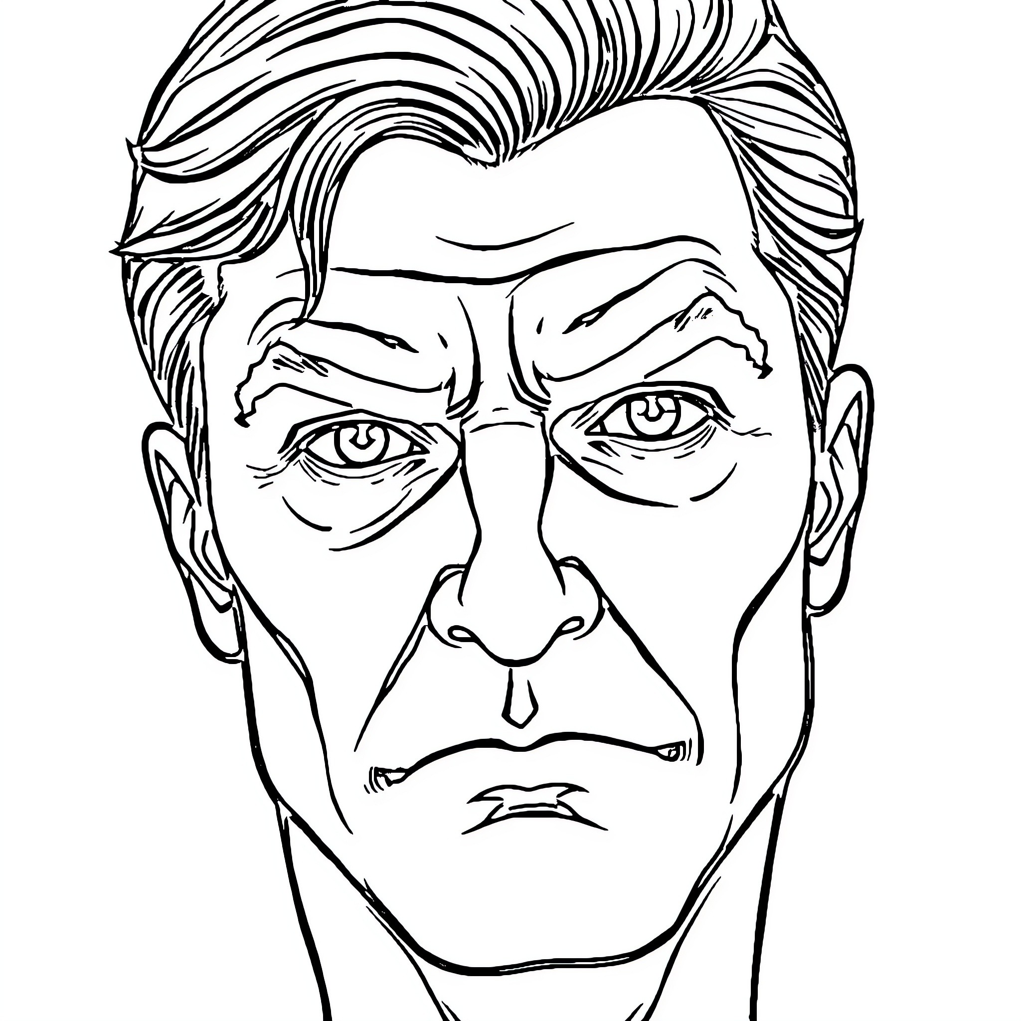 Face of a Stern-Looking Man Coloring Page (free black-and-white line drawing printable PDF for all, from beginners to advanced learners, including children, teens, adults, and seniors)