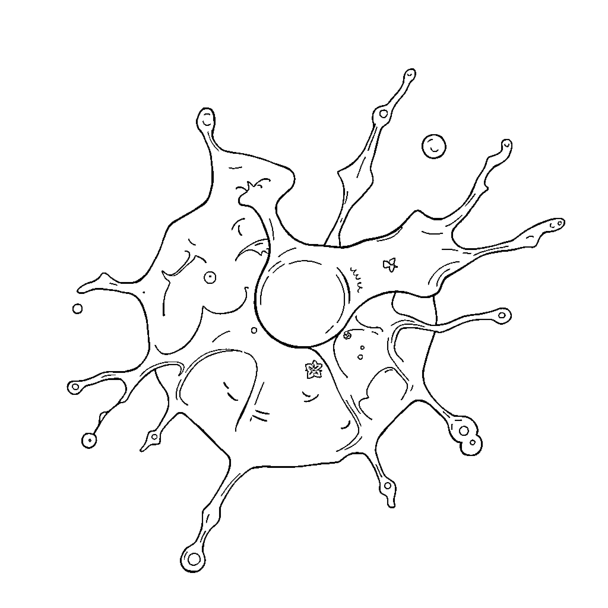 Cell in abstract movement and expression Coloring Page (free black-and-white line drawing printable PDF for all, from beginners to advanced learners, including children, teens, adults, and seniors)