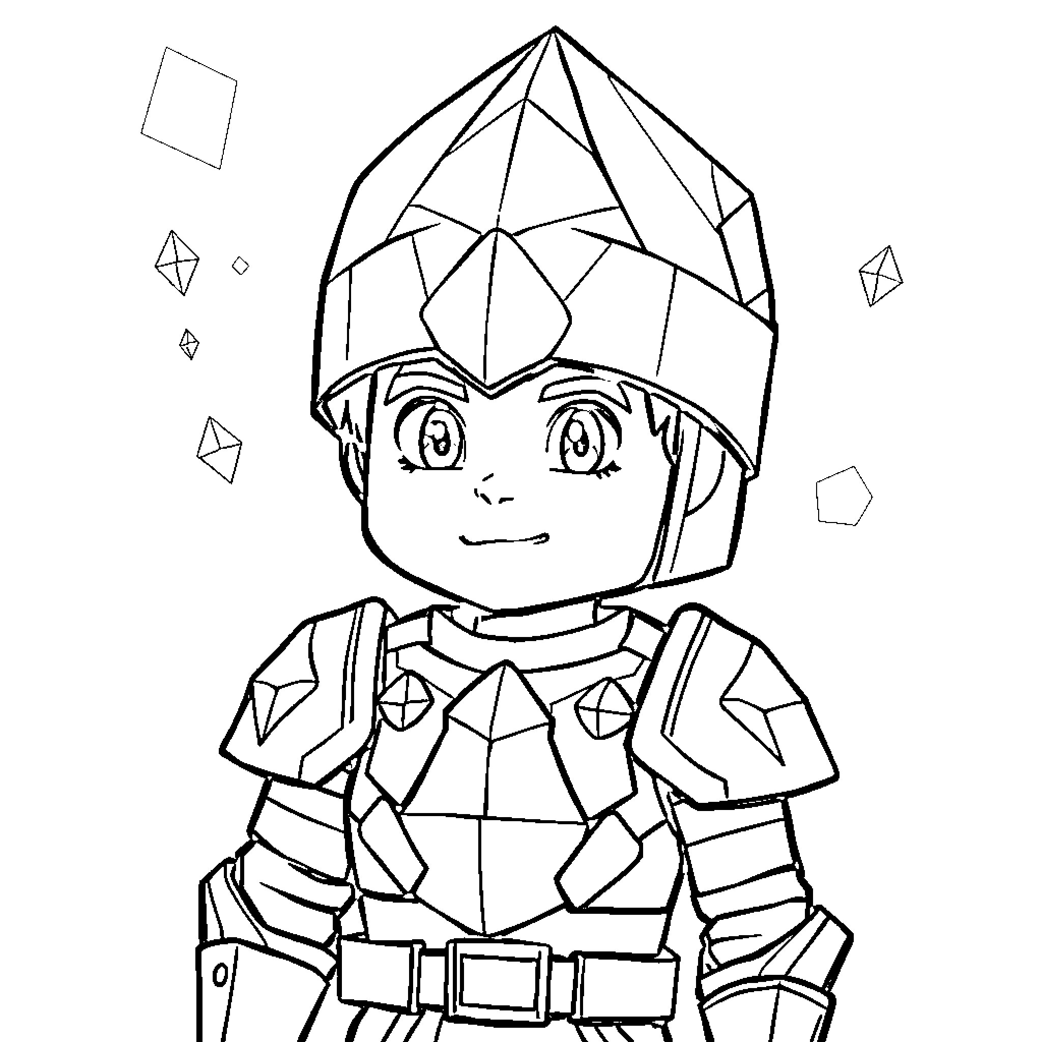 Boy in Armored Fantasy Outfit Coloring Page (free black-and-white line drawing printable PDF for all, from beginners to advanced learners, including children, teens, adults, and seniors)