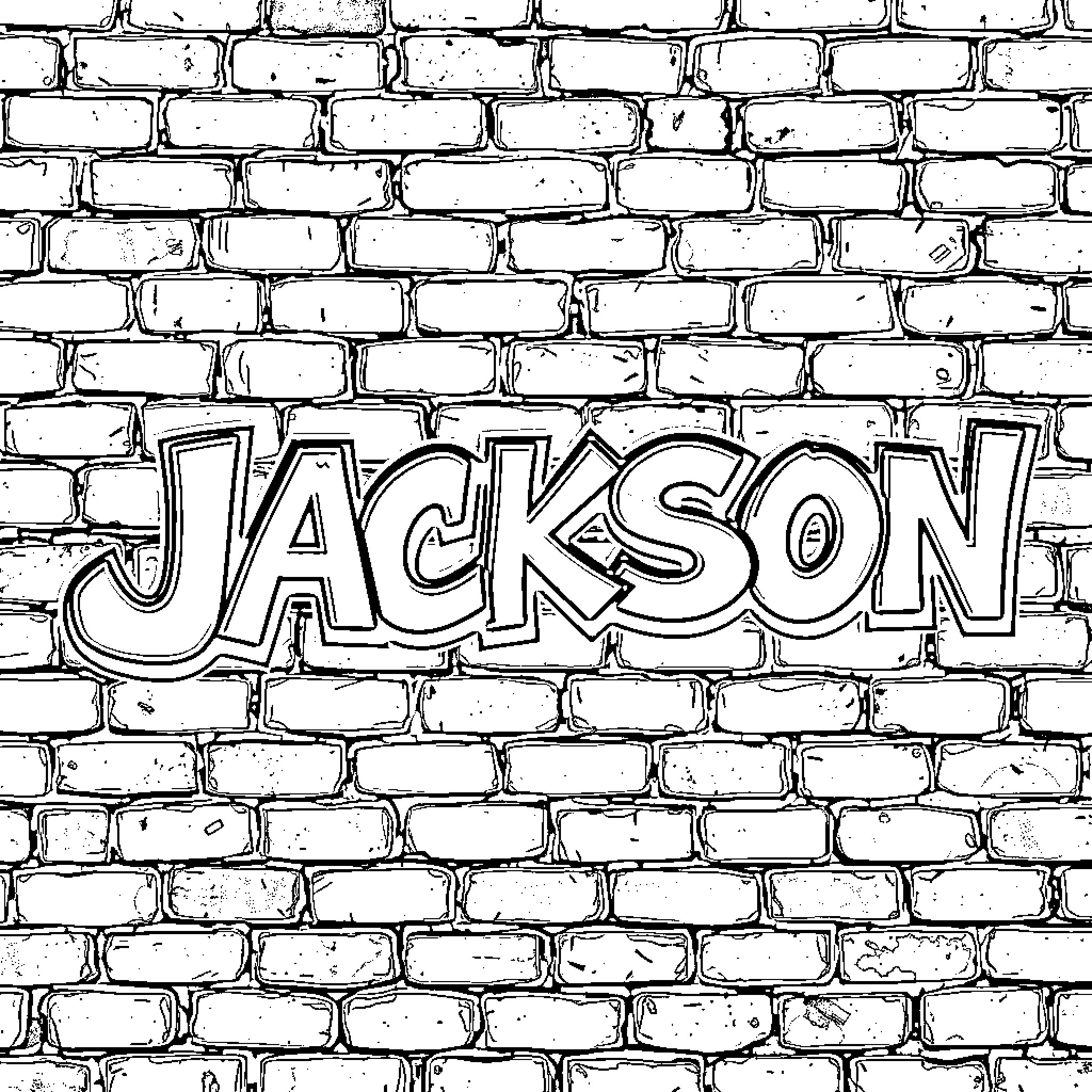 Jackson's name written on brick wall Coloring Page (free black-and-white line drawing printable PDF for all, from beginners to advanced learners, including children, teens, adults, and seniors)