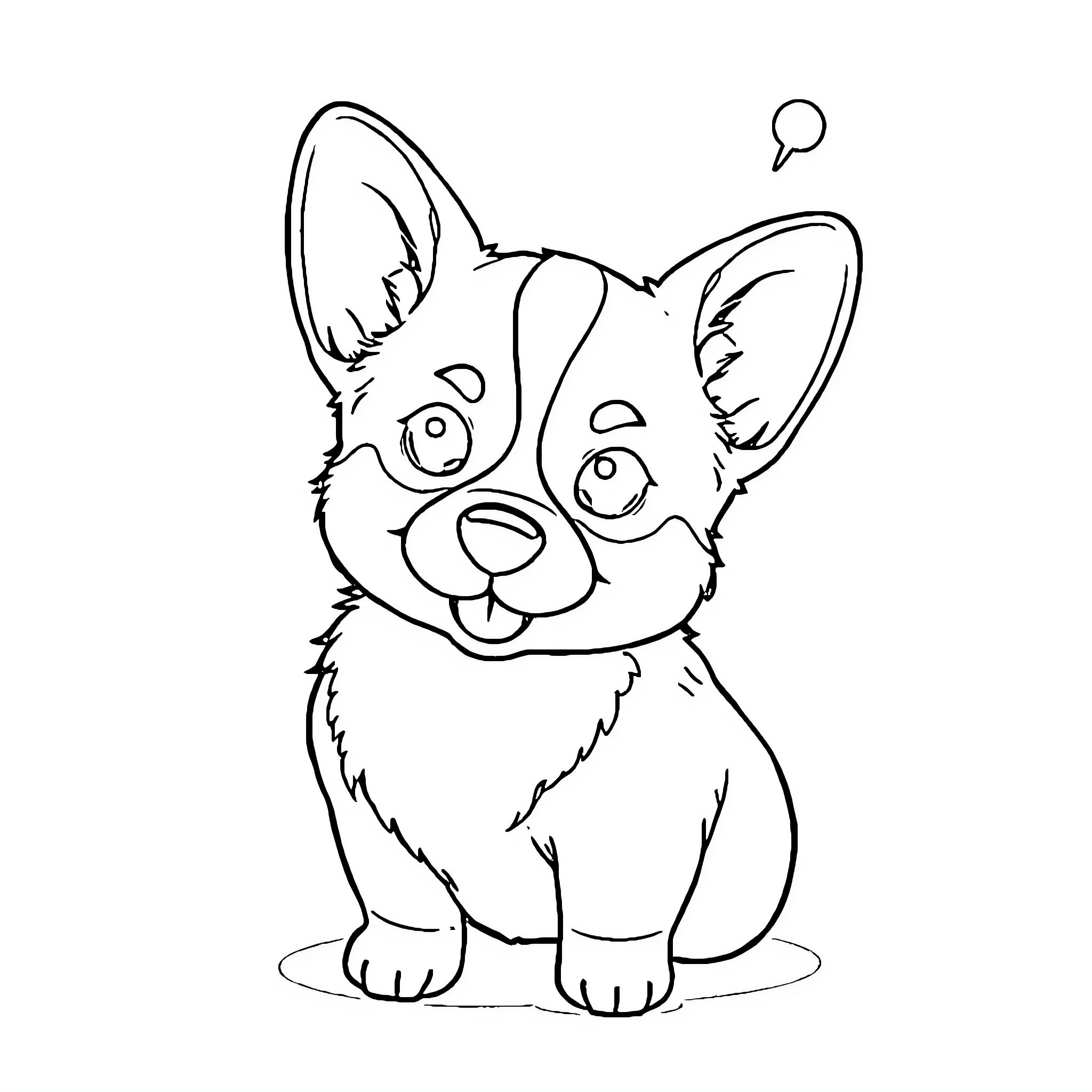 Pickle Corgi having a cheerful expression Coloring Page (free black-and-white line drawing printable PDF for all, from beginners to advanced learners, including children, teens, adults, and seniors)