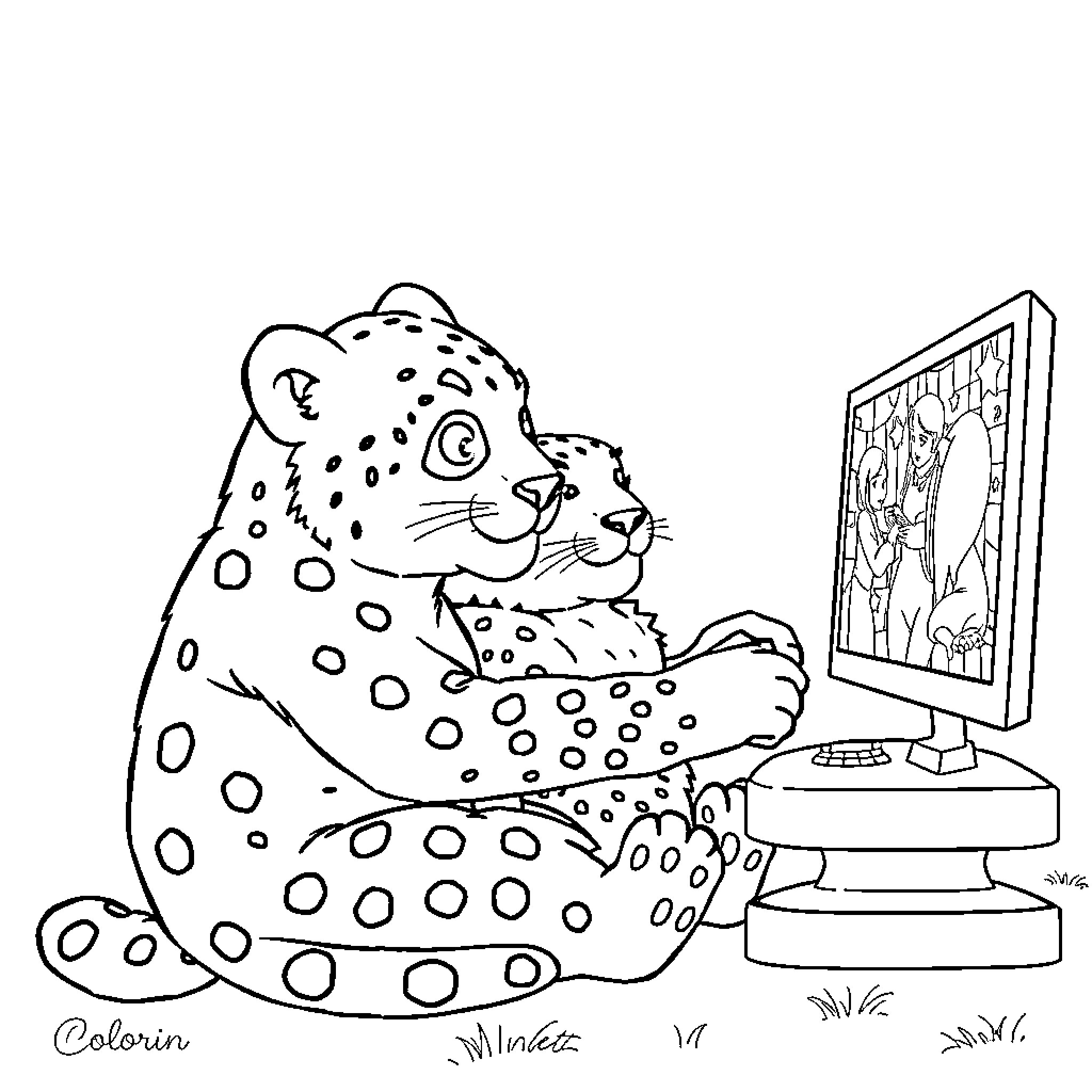 Panda admiring framed artwork Coloring Page (free black-and-white line drawing printable PDF for all, from beginners to advanced learners, including children, teens, adults, and seniors)