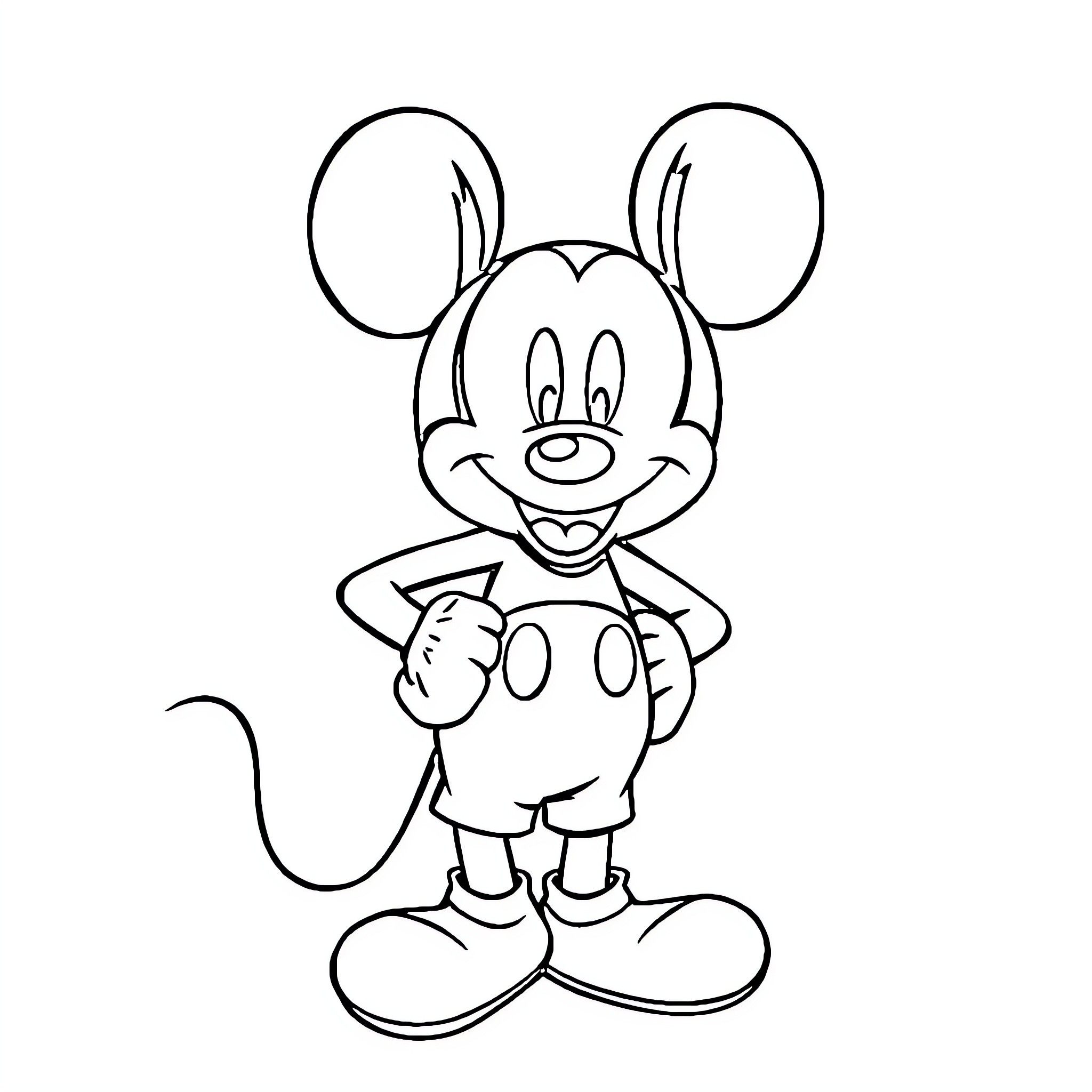Mickey Mouse striking a cheerful pose Coloring Page (free black-and-white line drawing printable PDF for all, from beginners to advanced learners, including children, teens, adults, and seniors)