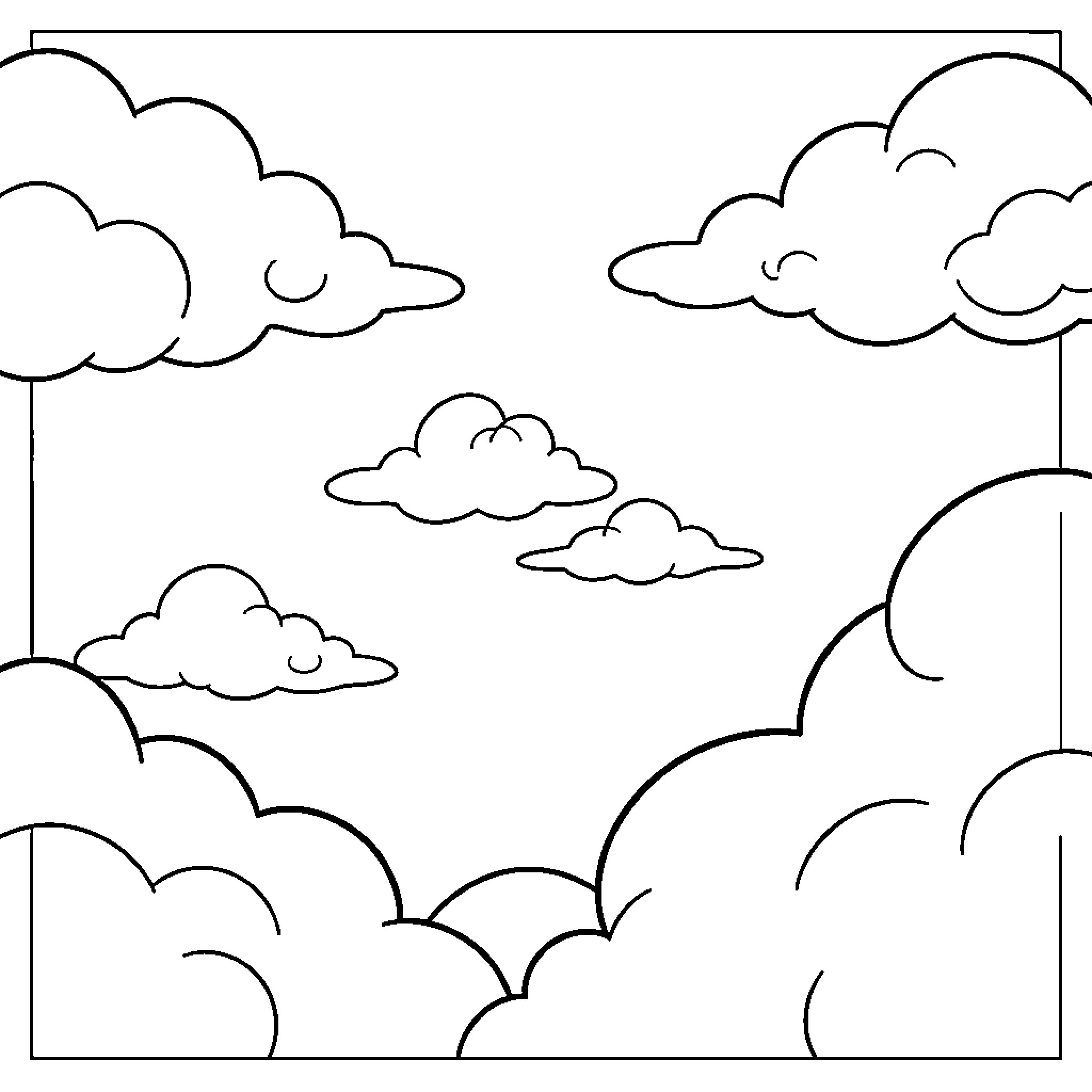 Paw Patrol characters navigating through cloudy skies Coloring Page (free black-and-white line drawing printable PDF for all, from beginners to advanced learners, including children, teens, adults, and seniors)