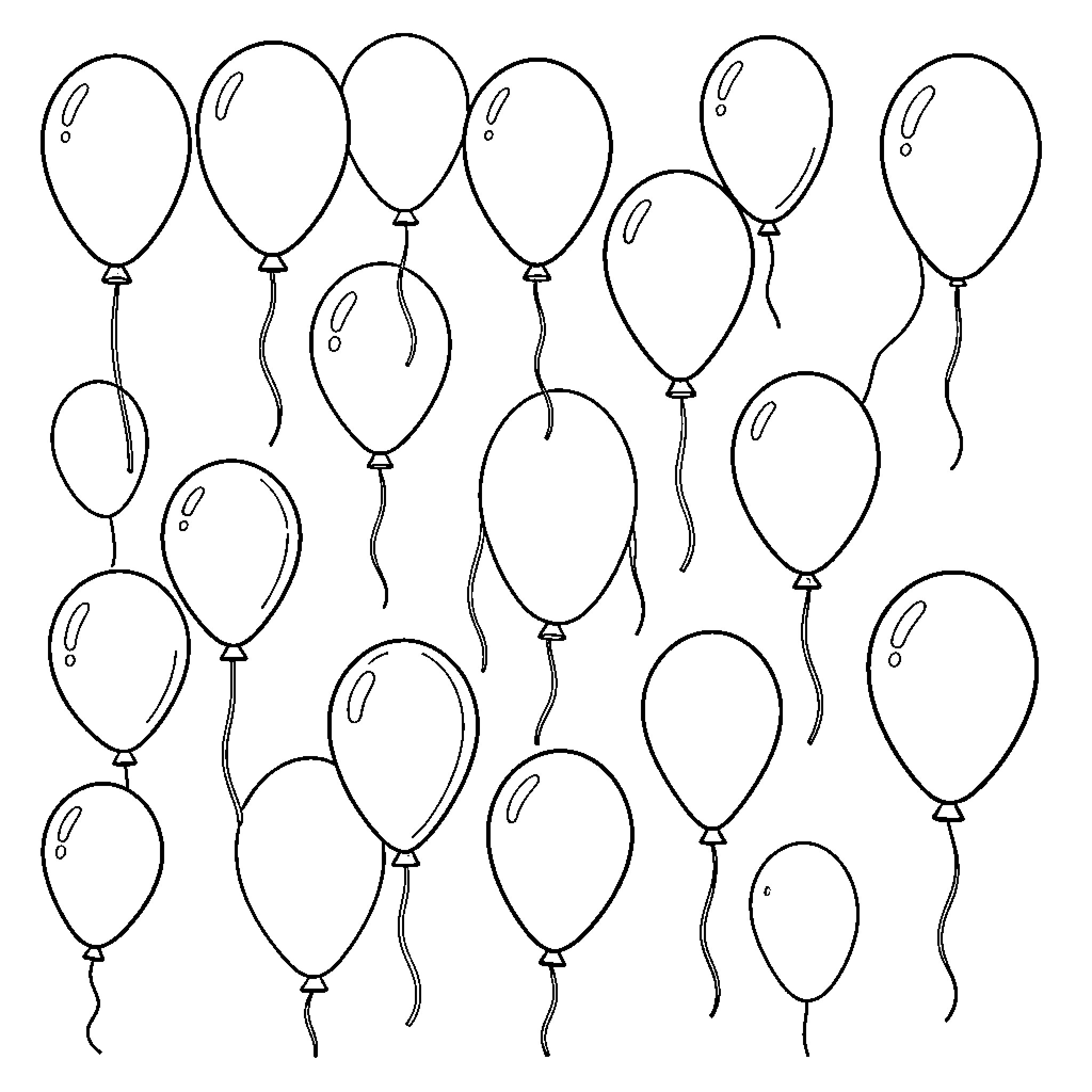 Balloon floating freely in a group Coloring Page (free black-and-white line drawing printable PDF for all, from beginners to advanced learners, including children, teens, adults, and seniors)