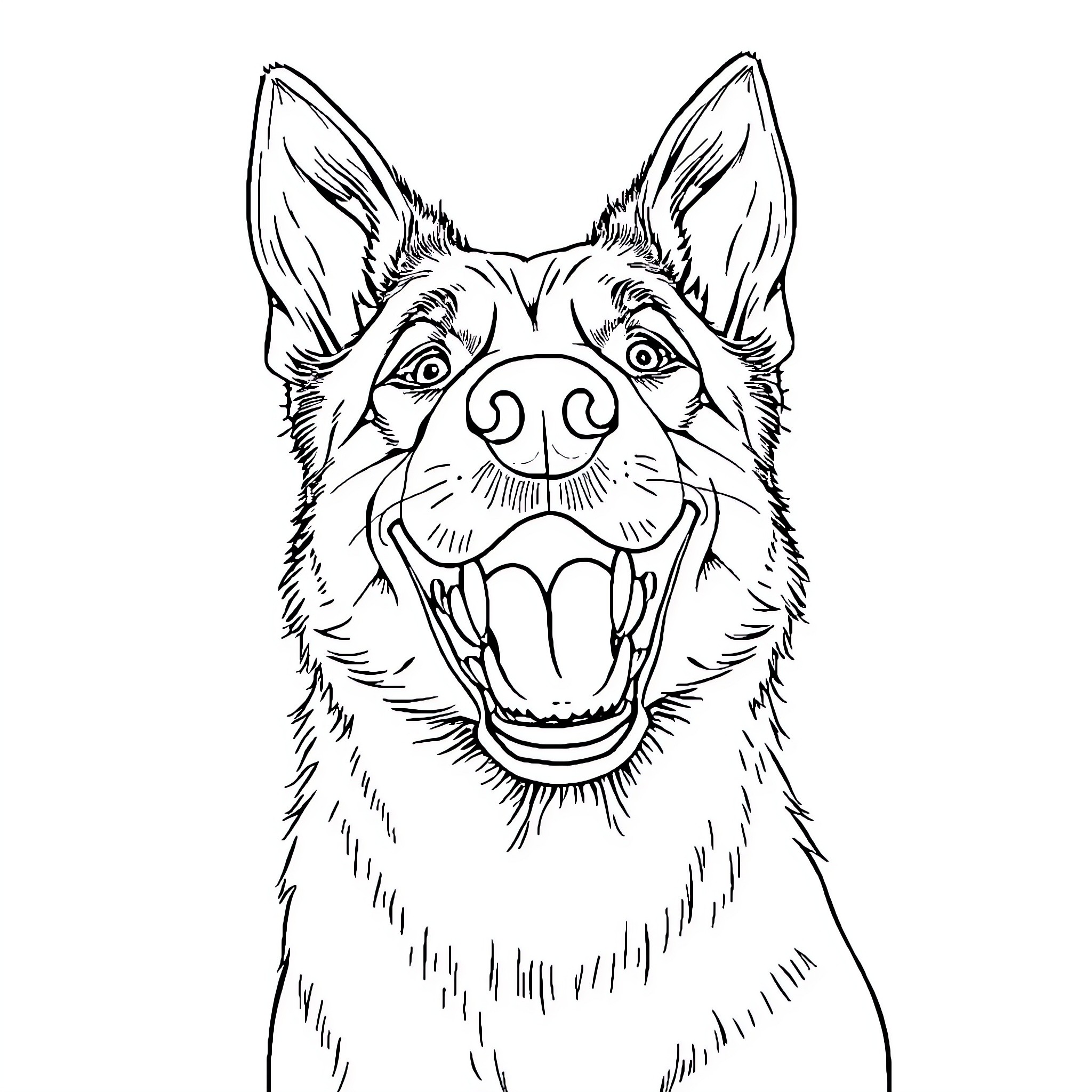 Dog with excited expression Coloring Page (free black-and-white line drawing printable PDF for all, from beginners to advanced learners, including children, teens, adults, and seniors)