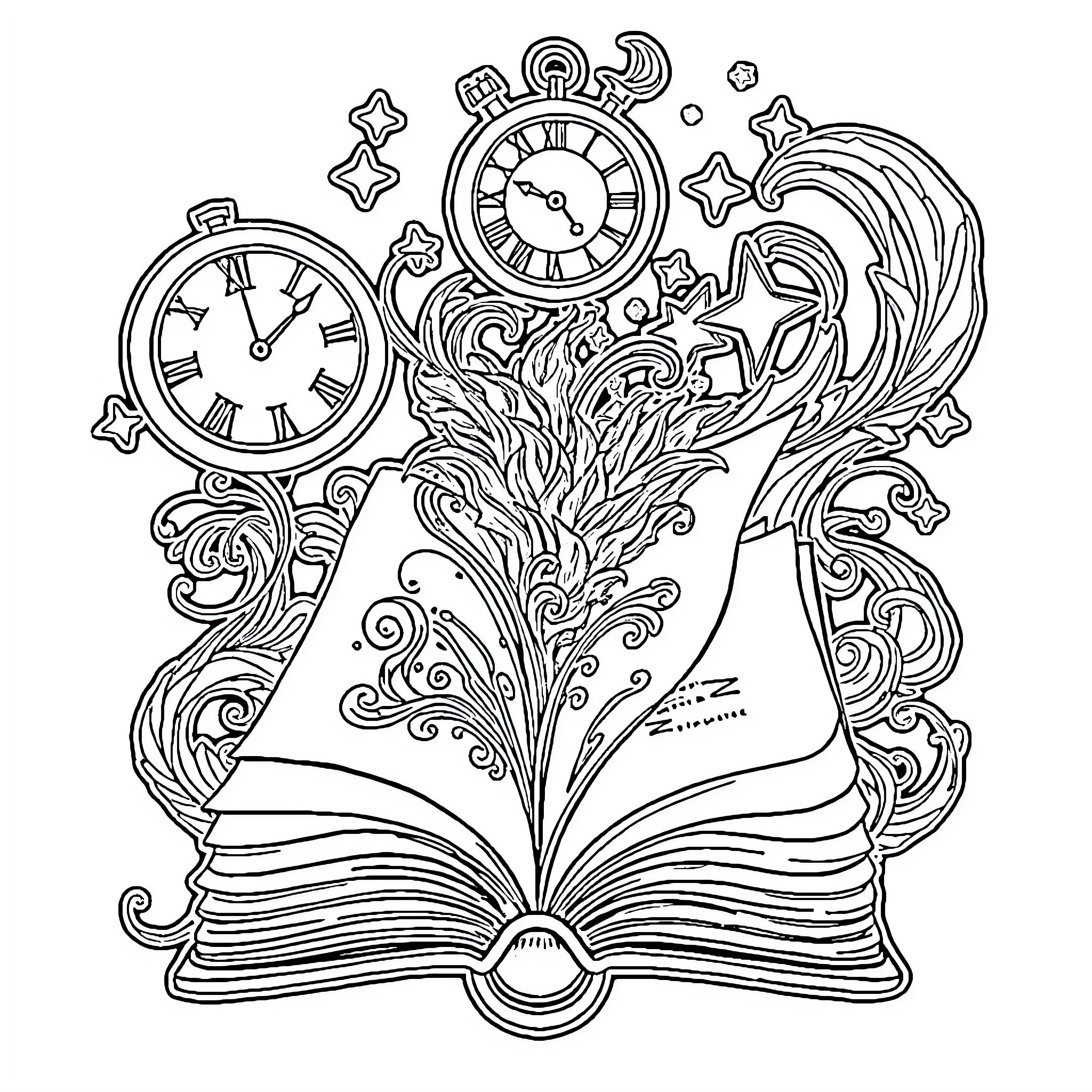 Bookmark of Imaginative Time and Knowledge Coloring Page (free black-and-white line drawing printable PDF for all, from beginners to advanced learners, including children, teens, adults, and seniors)