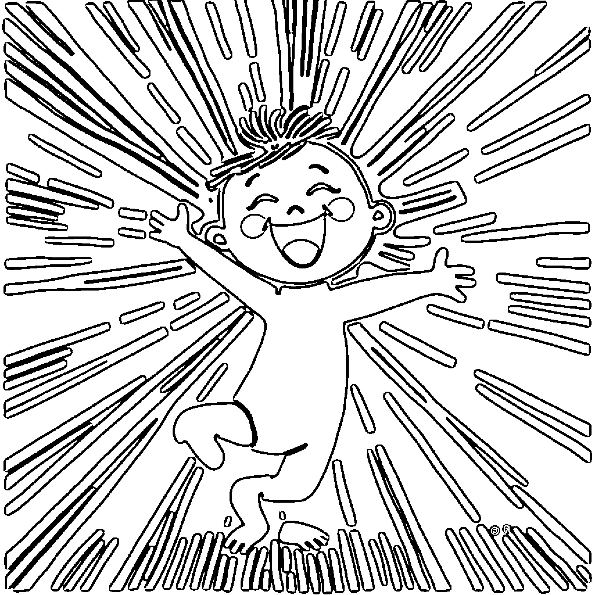 Radiant Baby Rejoicing with Open Arms Coloring Page (free black-and-white line drawing printable PDF for all, from beginners to advanced learners, including children, teens, adults, and seniors)