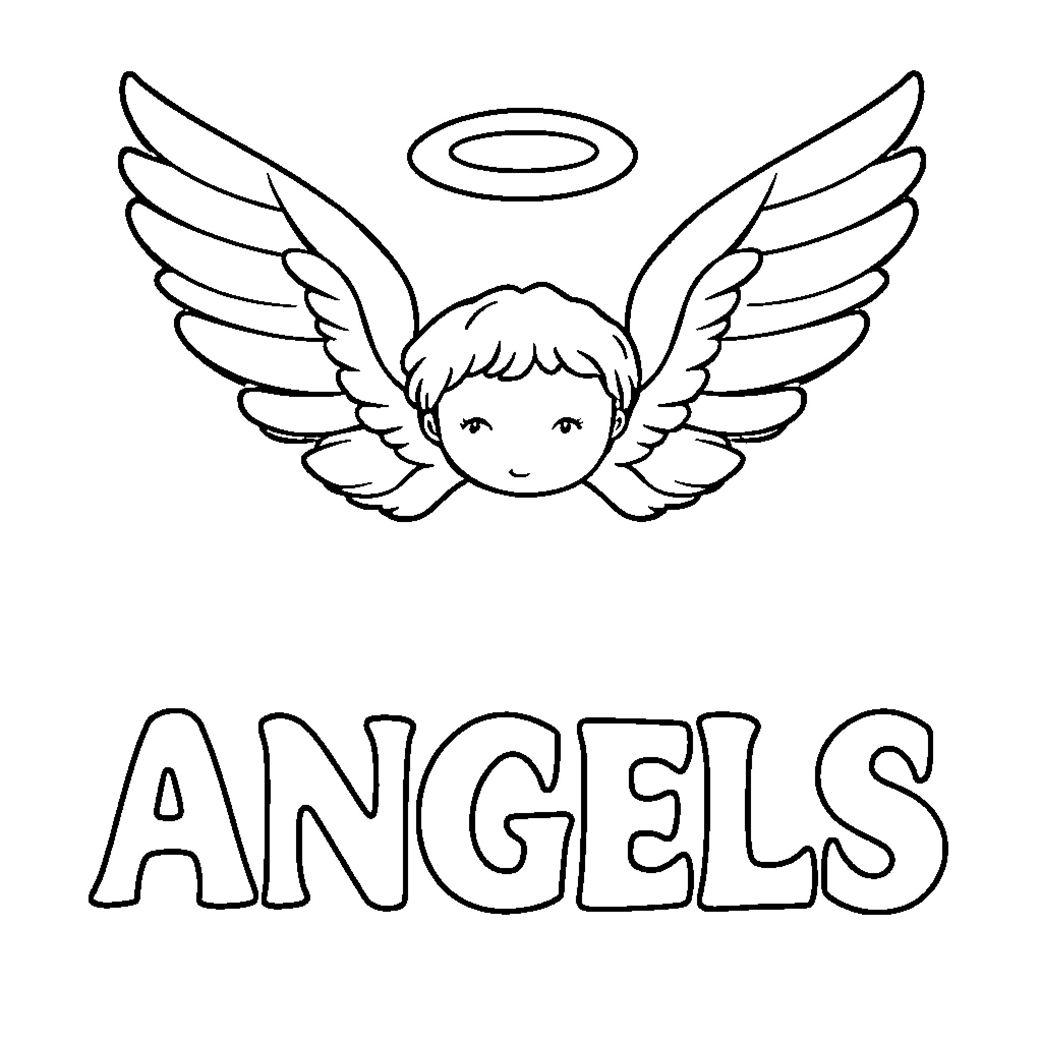 Angel with wings and halo Coloring Page (free black-and-white line drawing printable PDF for all, from beginners to advanced learners, including children, teens, adults, and seniors)