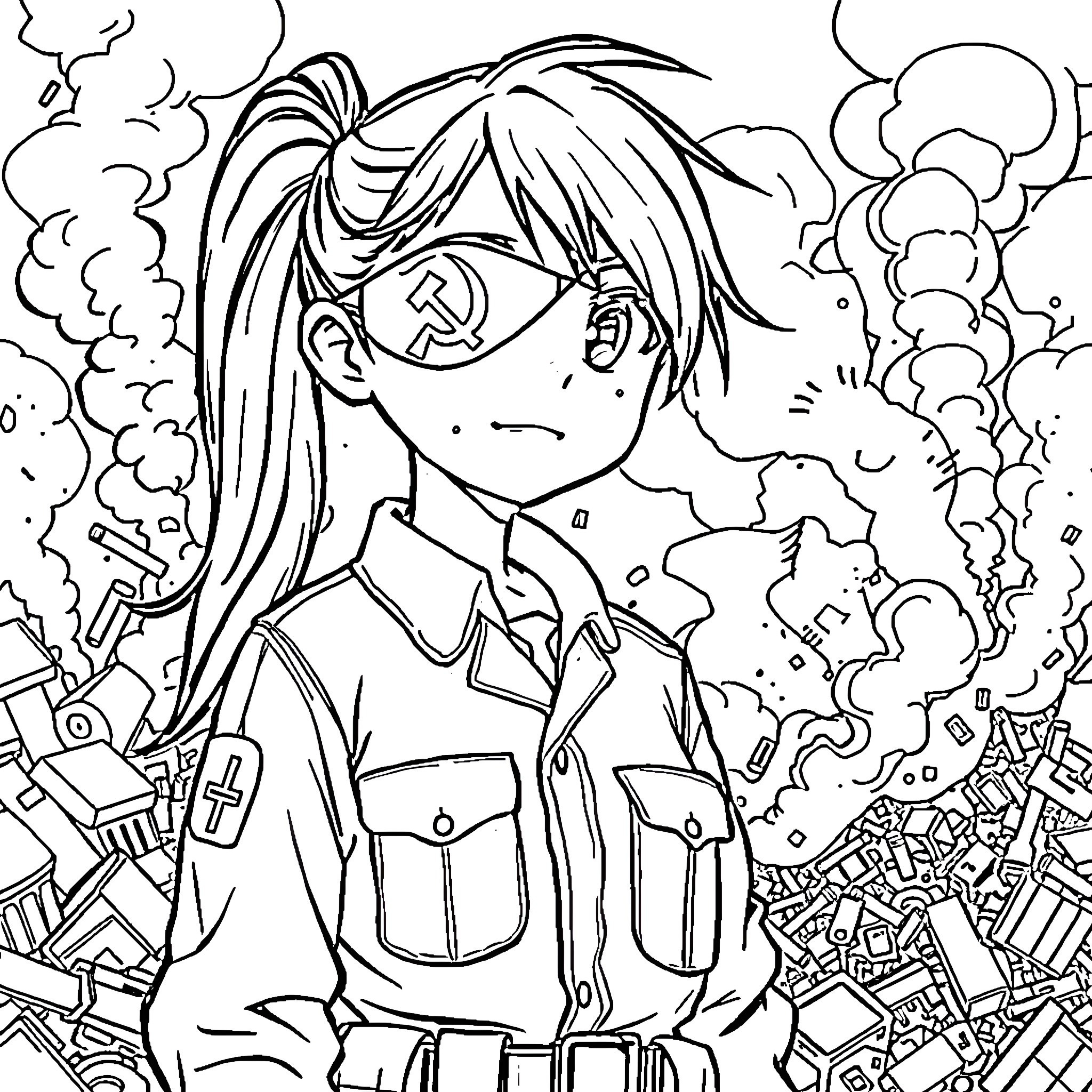 Medic assisting in a disaster scene Coloring Page (free black-and-white line drawing printable PDF for all, from beginners to advanced learners, including children, teens, adults, and seniors)