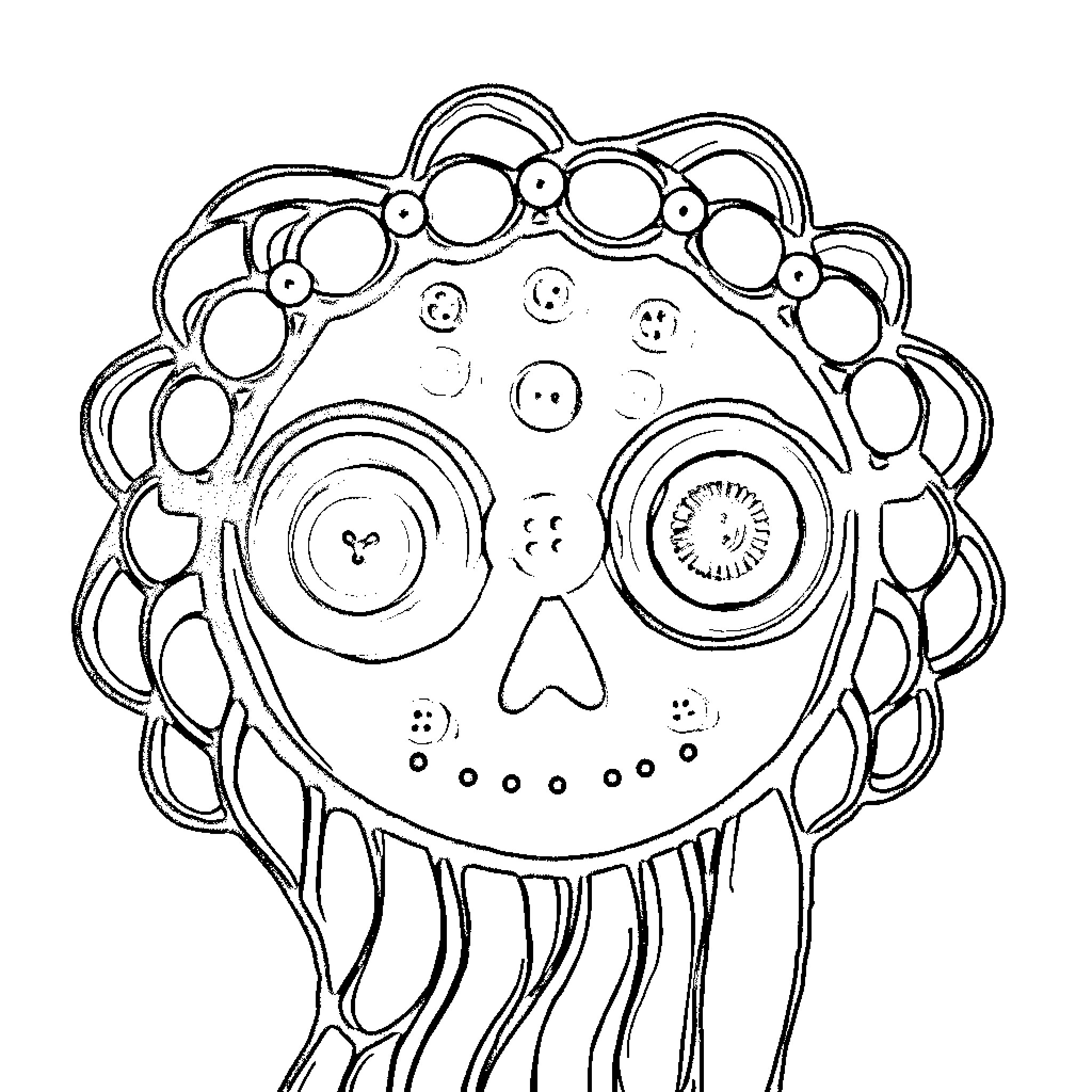 Eye-catching Creature with Whimsical Details Coloring Page (free black-and-white line drawing printable PDF for all, from beginners to advanced learners, including children, teens, adults, and seniors)
