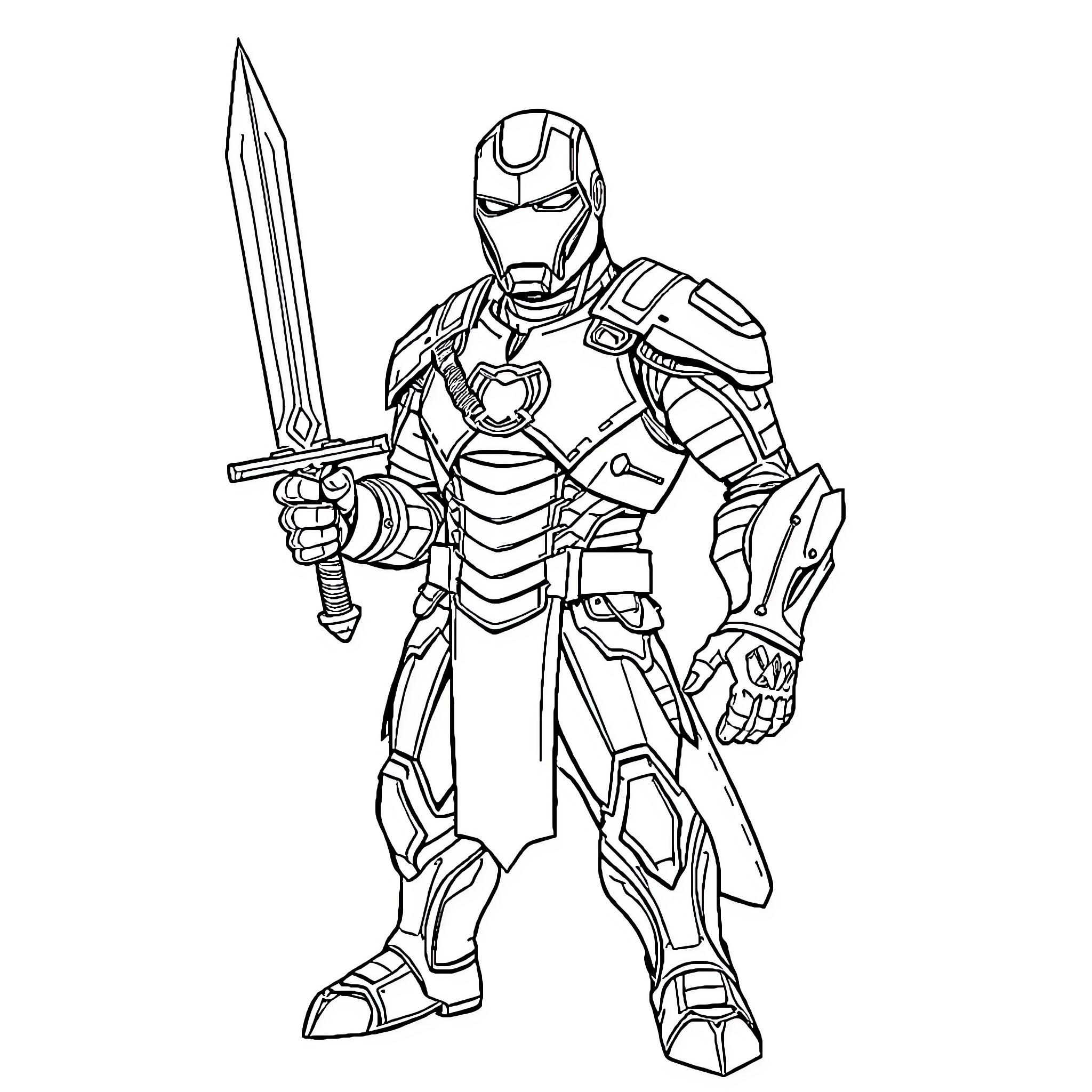 Argonian warrior with futuristic armor and weaponry Coloring Page (free black-and-white line drawing printable PDF for all, from beginners to advanced learners, including children, teens, adults, and seniors)