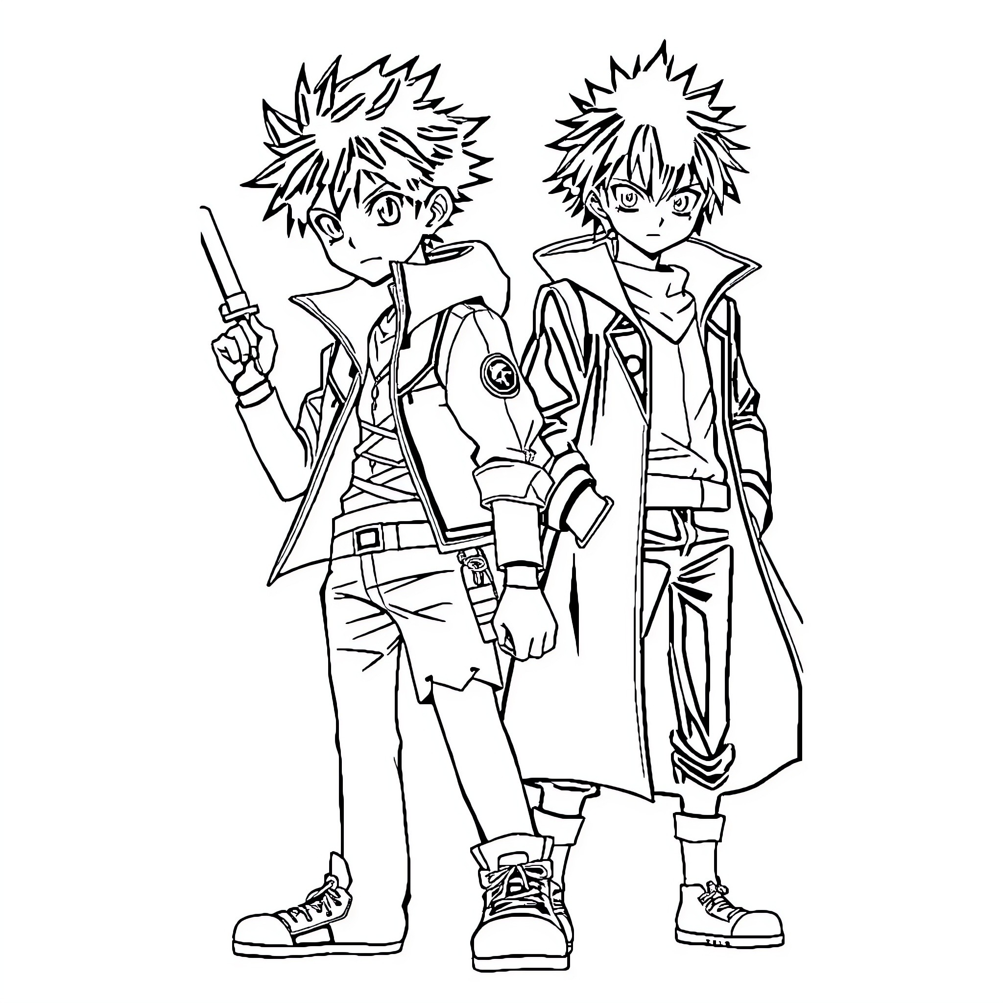 Hunter X Hunter: Adventurous Duo on a Quest Coloring Page (free black-and-white line drawing printable PDF for all, from beginners to advanced learners, including children, teens, adults, and seniors)