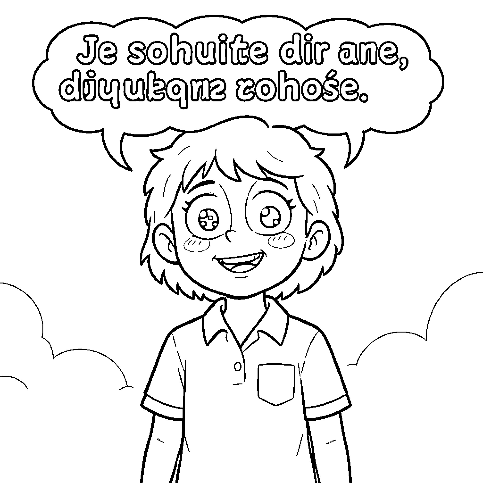 I Wish to speak with a happy smile Coloring Page (free black-and-white line drawing printable PDF for all, from beginners to advanced learners, including children, teens, adults, and seniors)