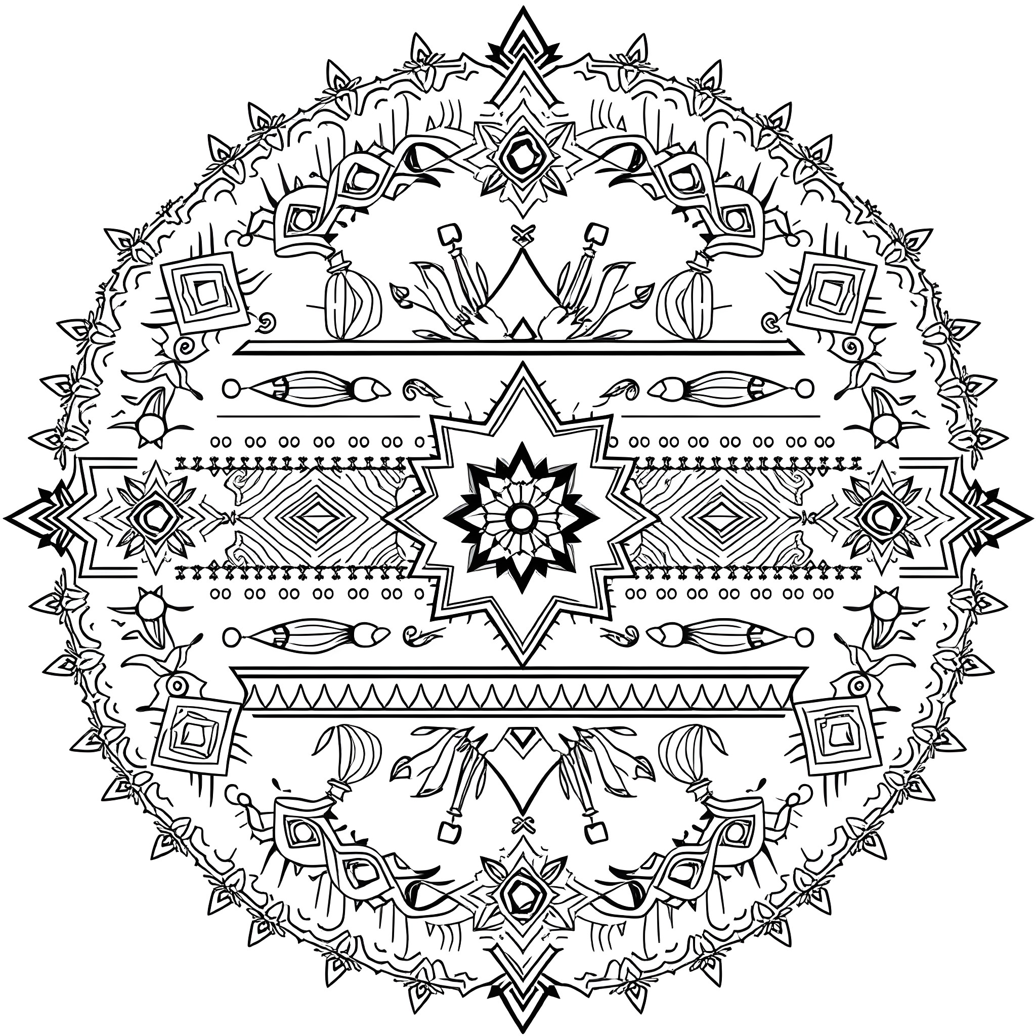 Pattern of Intricate Geometric Designs Coloring Page (free black-and-white line drawing printable PDF for all, from beginners to advanced learners, including children, teens, adults, and seniors)
