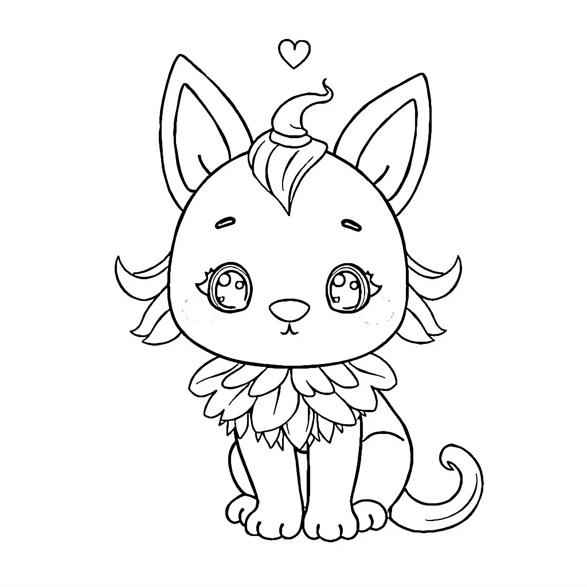 Kawaii Playful Kitten with Adorable Expressions Coloring Page (free black-and-white line drawing printable PDF for all, from beginners to advanced learners, including children, teens, adults, and seniors)