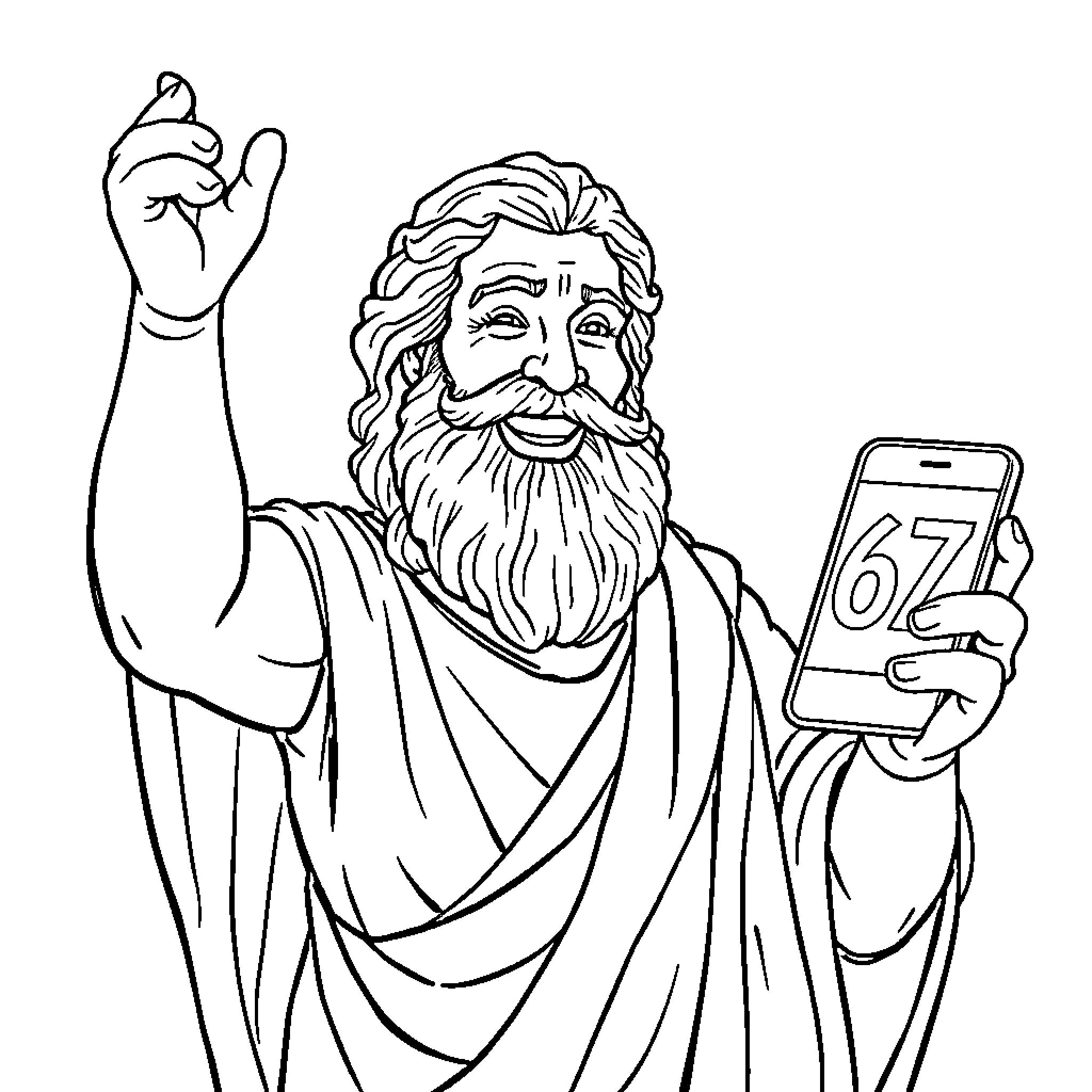 Euripides Embraces Technology in Modern Times Coloring Page (free black-and-white line drawing printable PDF for all, from beginners to advanced learners, including children, teens, adults, and seniors)