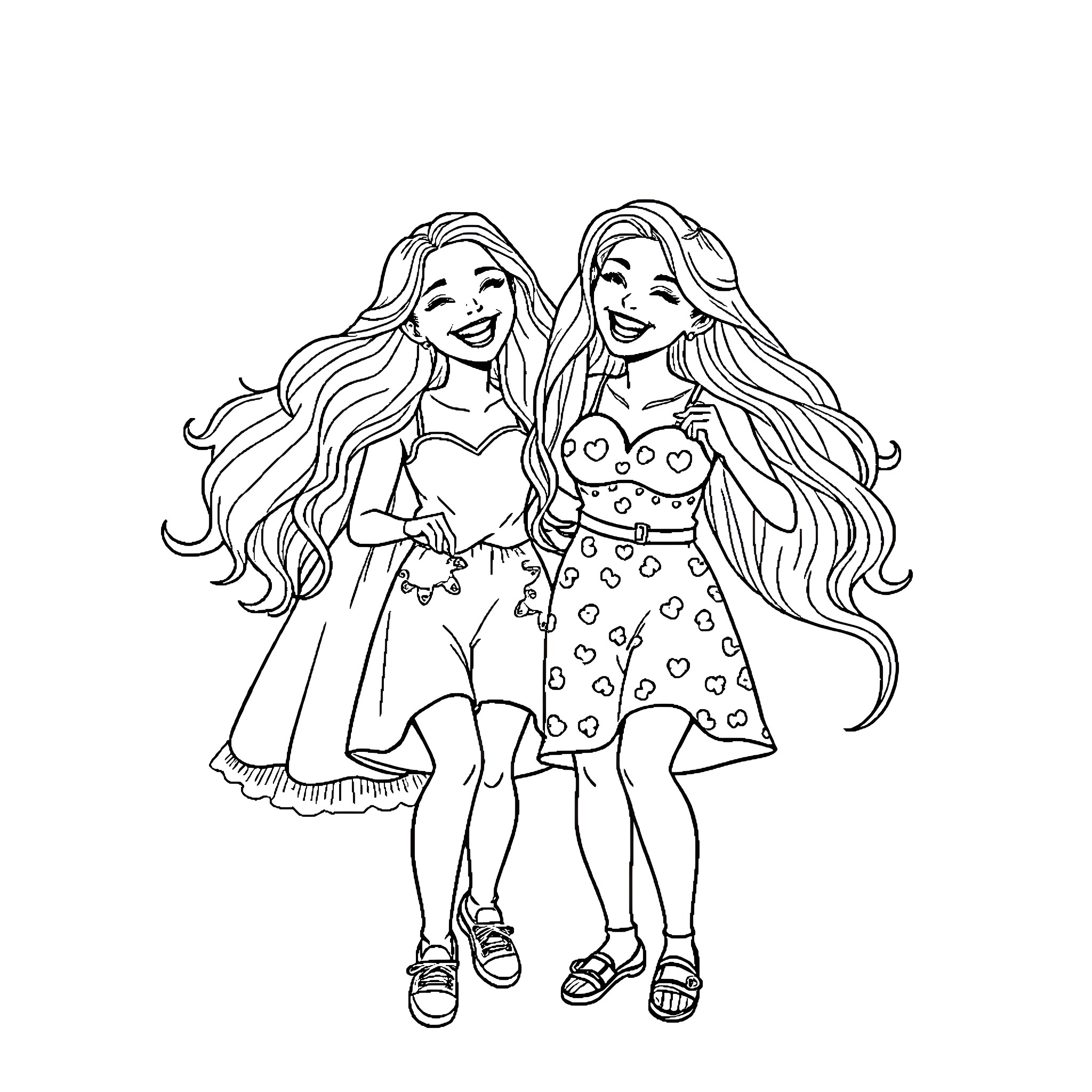 Golden Girls Enjoying a Cheerful Moment Coloring Page (free black-and-white line drawing printable PDF for all, from beginners to advanced learners, including children, teens, adults, and seniors)