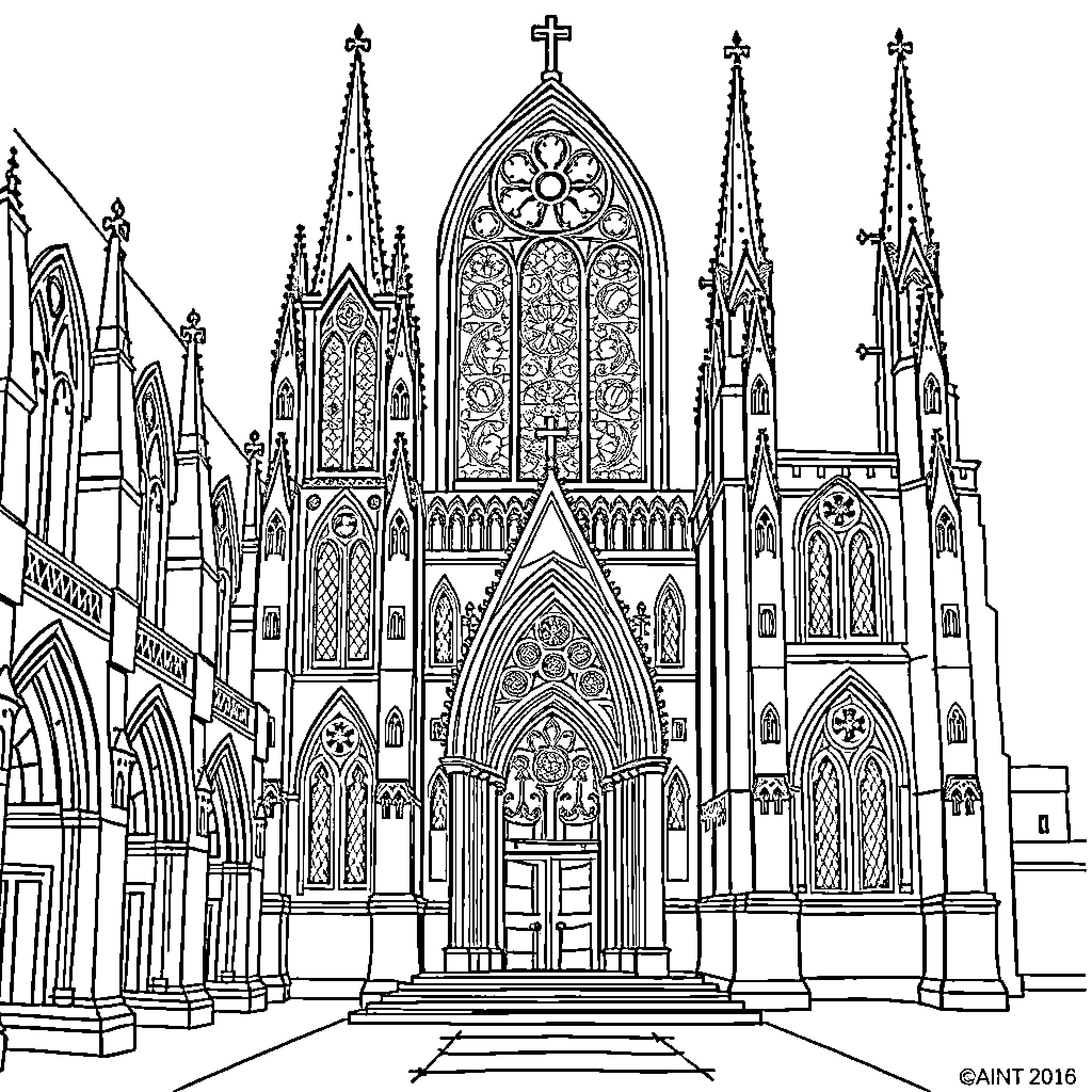 Saint Clotilde's Cathedral: A Majestic Gothic Masterpiece Coloring Page (free black-and-white line drawing printable PDF for all, from beginners to advanced learners, including children, teens, adults, and seniors)