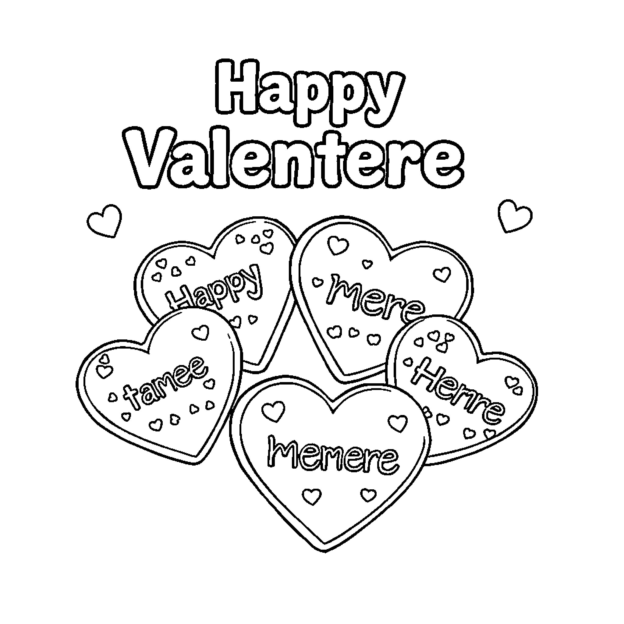 Heart-shaped Valentine's Day Greetings Coloring Page (free black-and-white line drawing printable PDF for all, from beginners to advanced learners, including children, teens, adults, and seniors)