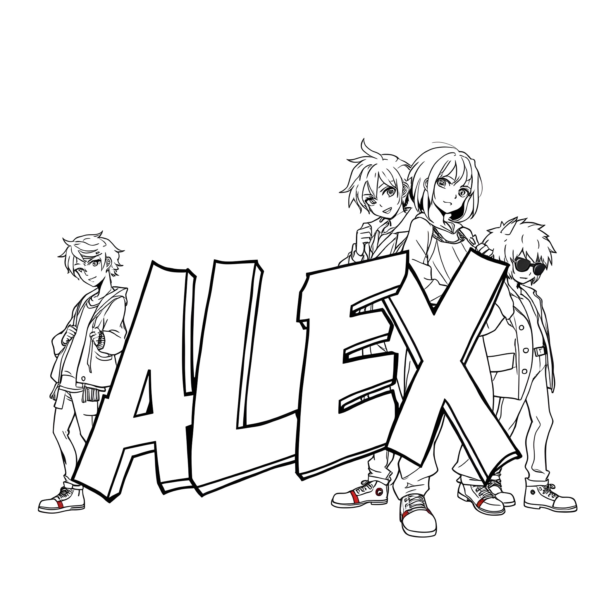 Boys playing with alphabet blocks Coloring Page (free black-and-white line drawing printable PDF for all, from beginners to advanced learners, including children, teens, adults, and seniors)