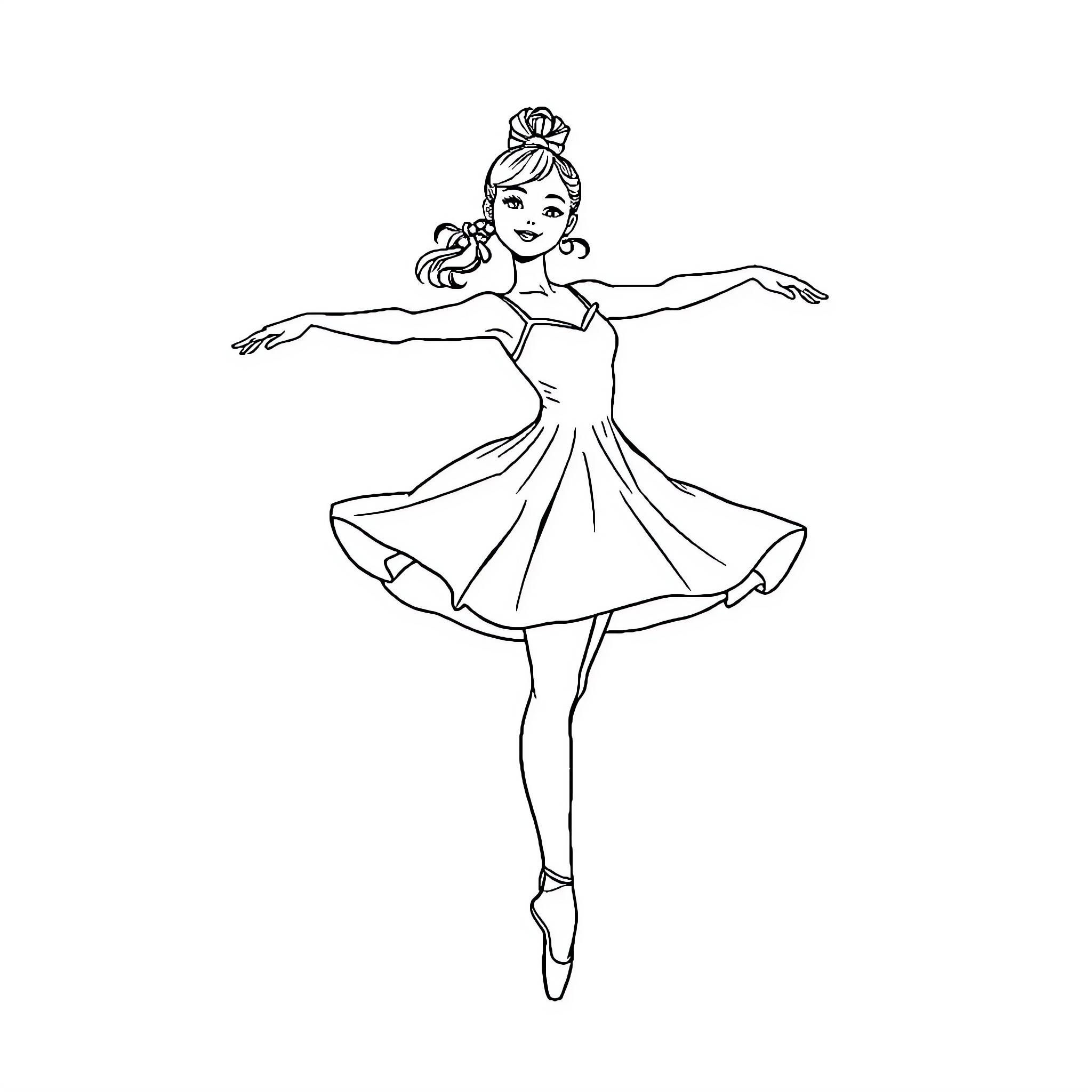 Ballet Dancer Gracefully Performing Arabesque Coloring Page (free black-and-white line drawing printable PDF for all, from beginners to advanced learners, including children, teens, adults, and seniors)